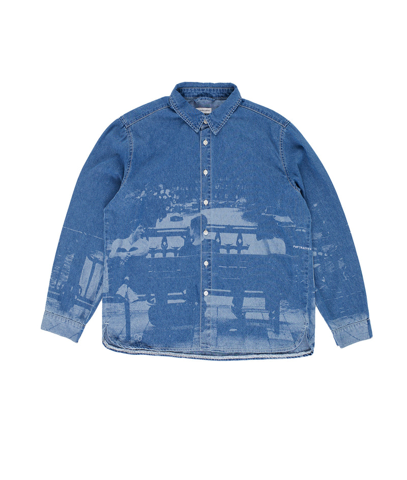 Printed Denim Shirt in Rinsed Denim