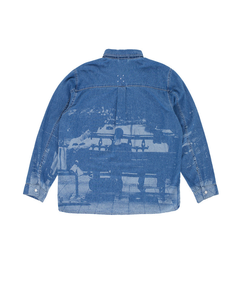 Printed Denim Shirt in Rinsed Denim
