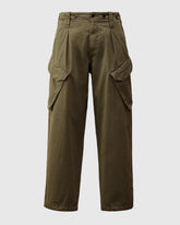 Cotton Gabardine Loose Cargo Pants in Thyme