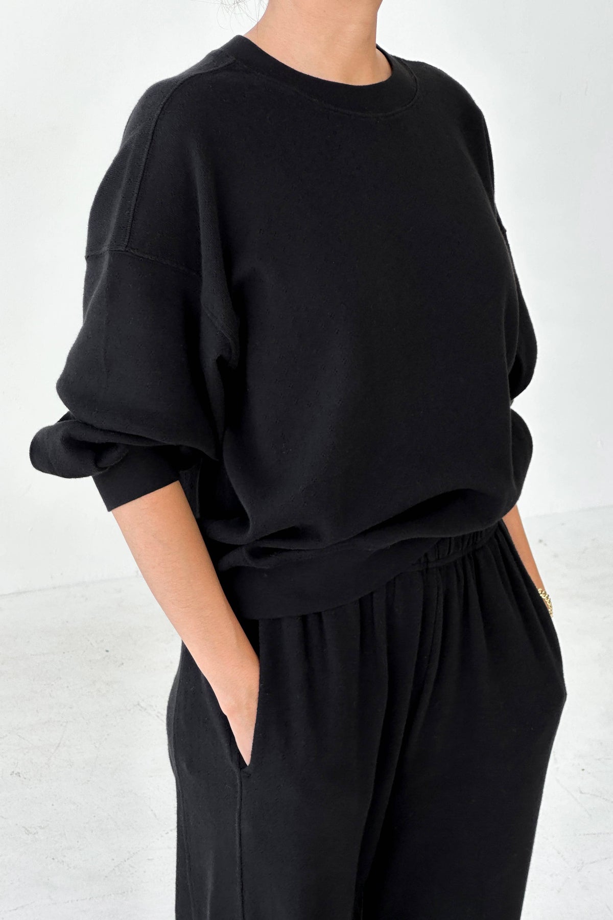 Pointelle Core Sweatshirt in Black