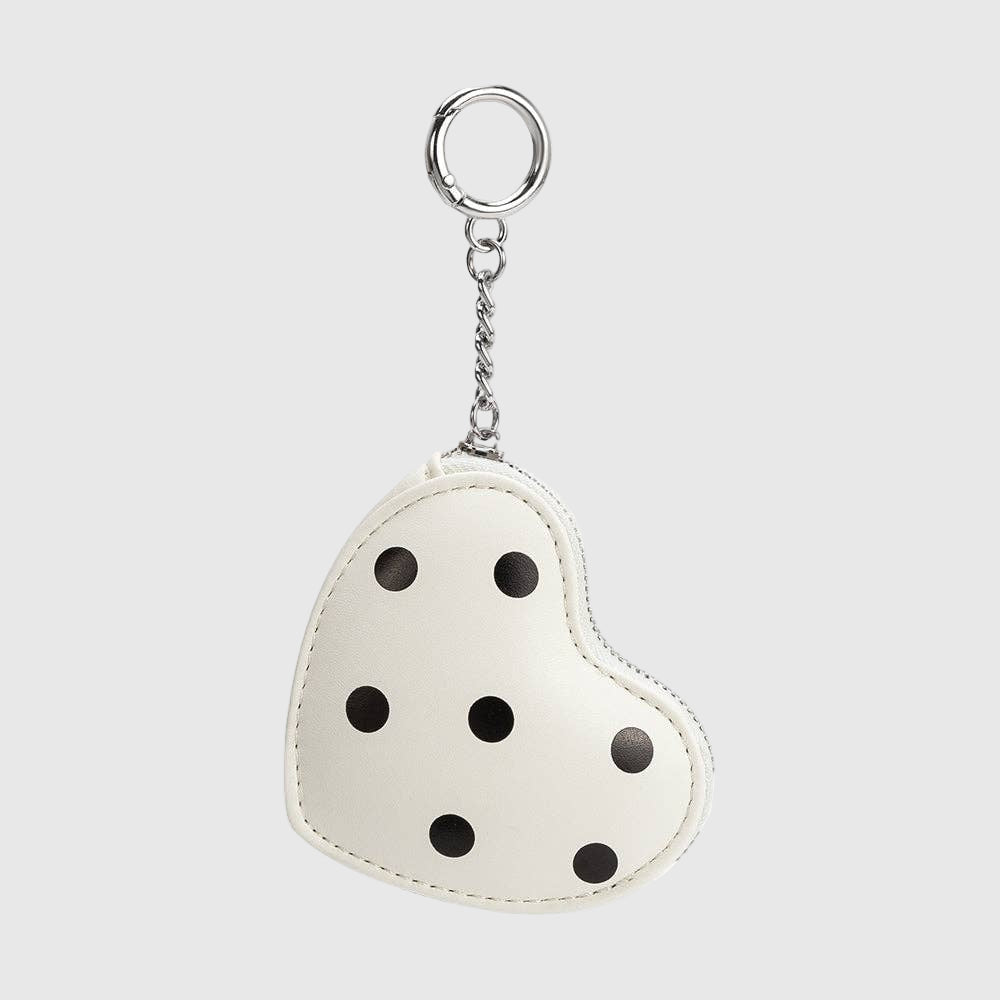 Puffy Heart Polka Dot Coin Purse Charm in White