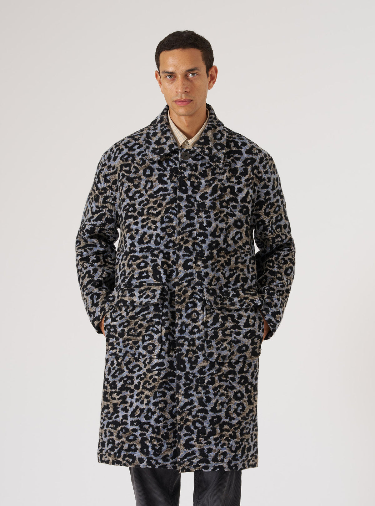 Blue Leopard Flower Wool Account Coat