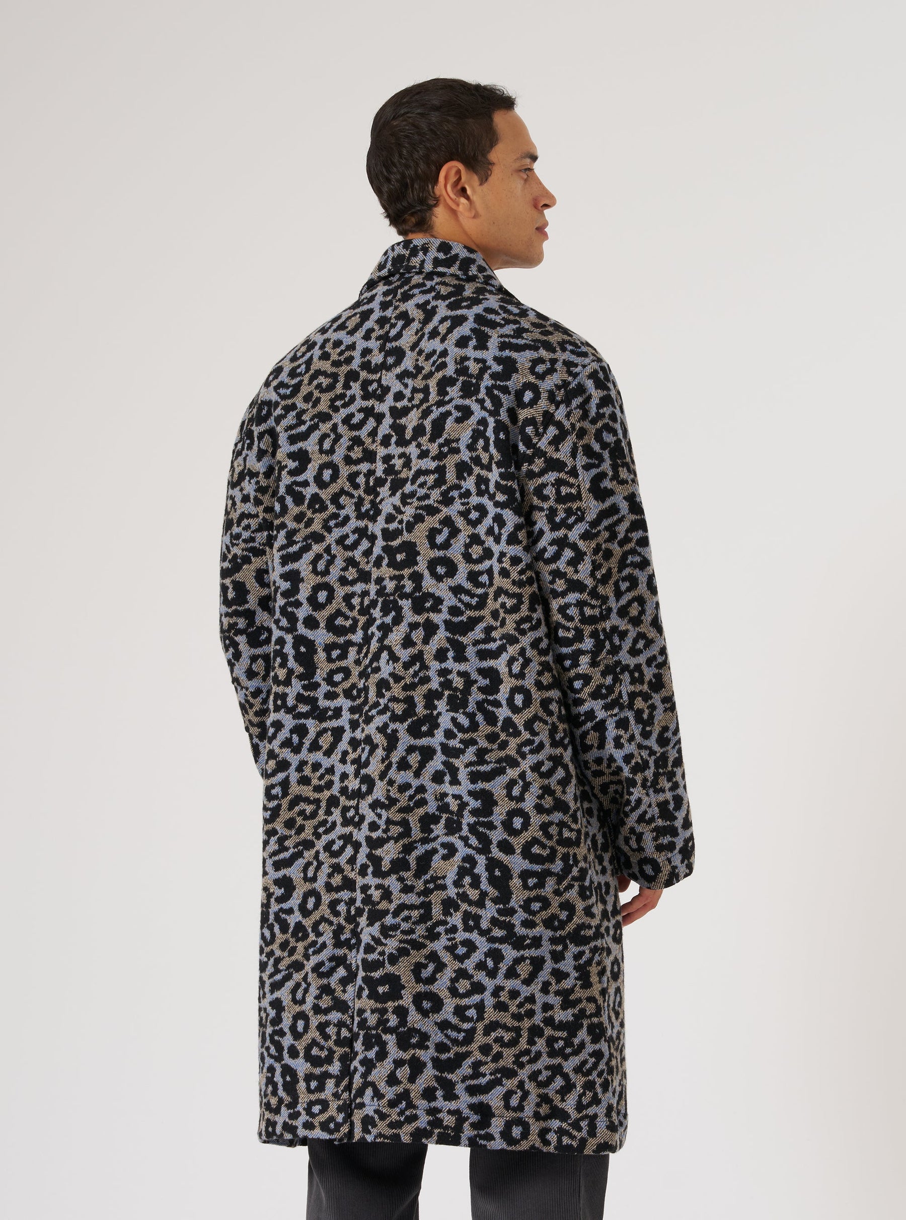 Blue Leopard Flower Wool Account Coat