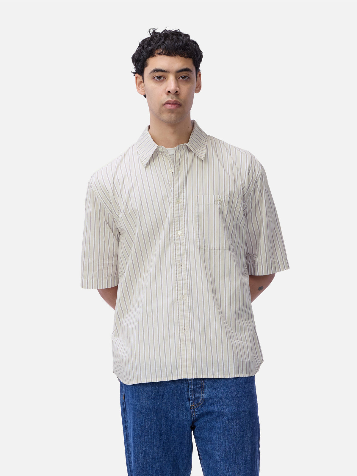 Short Sleeve Commuter Shirt in Tan Stripe