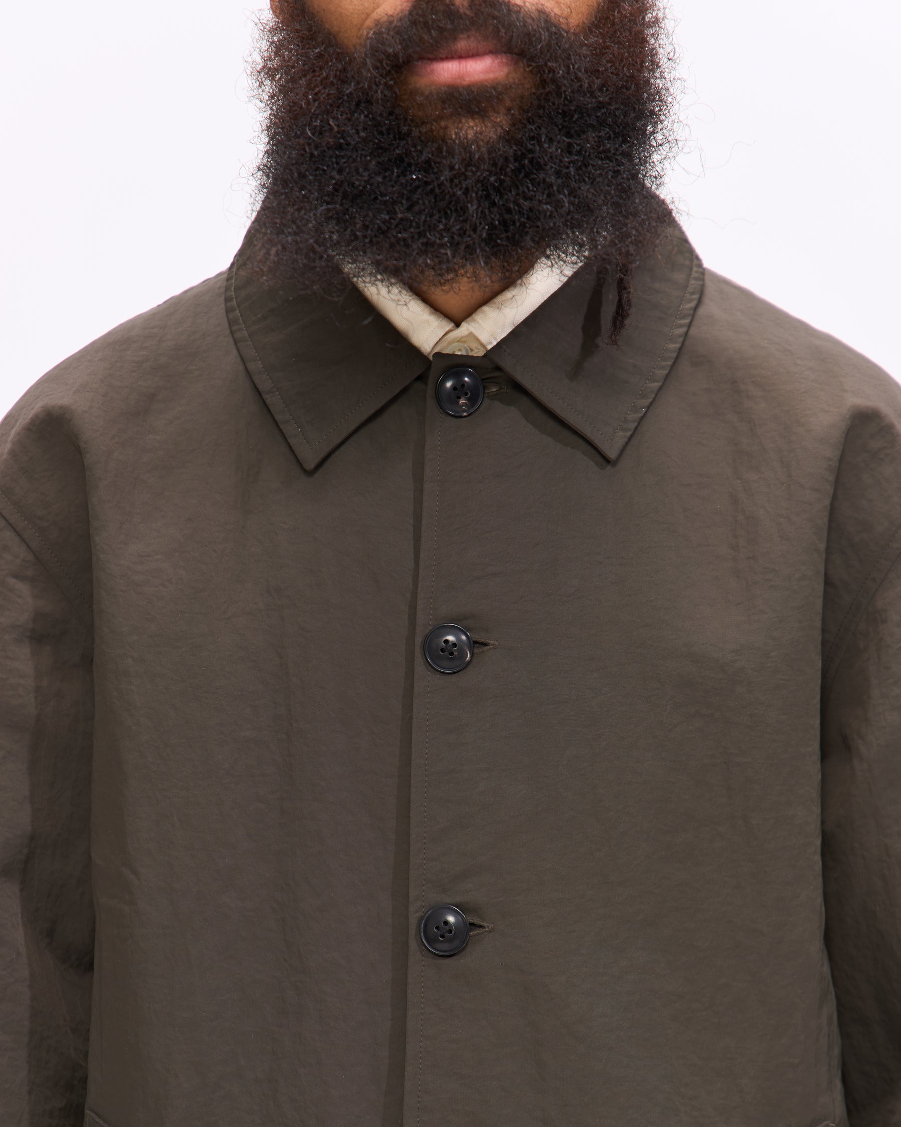 3sixteen Mac Coat in Olive Wrinkle Nylon Homme Essentials