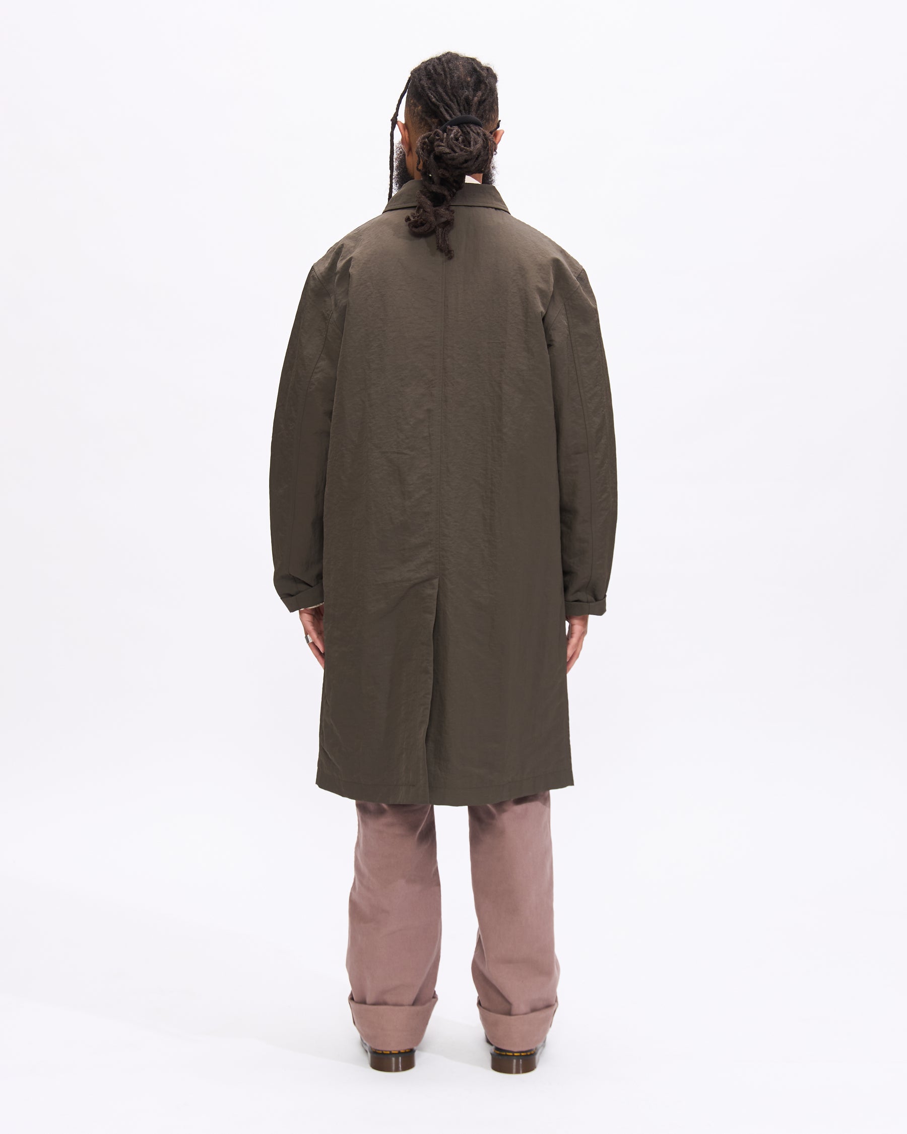 3sixteen Mac Coat in Olive Wrinkle Nylon Homme Essentials