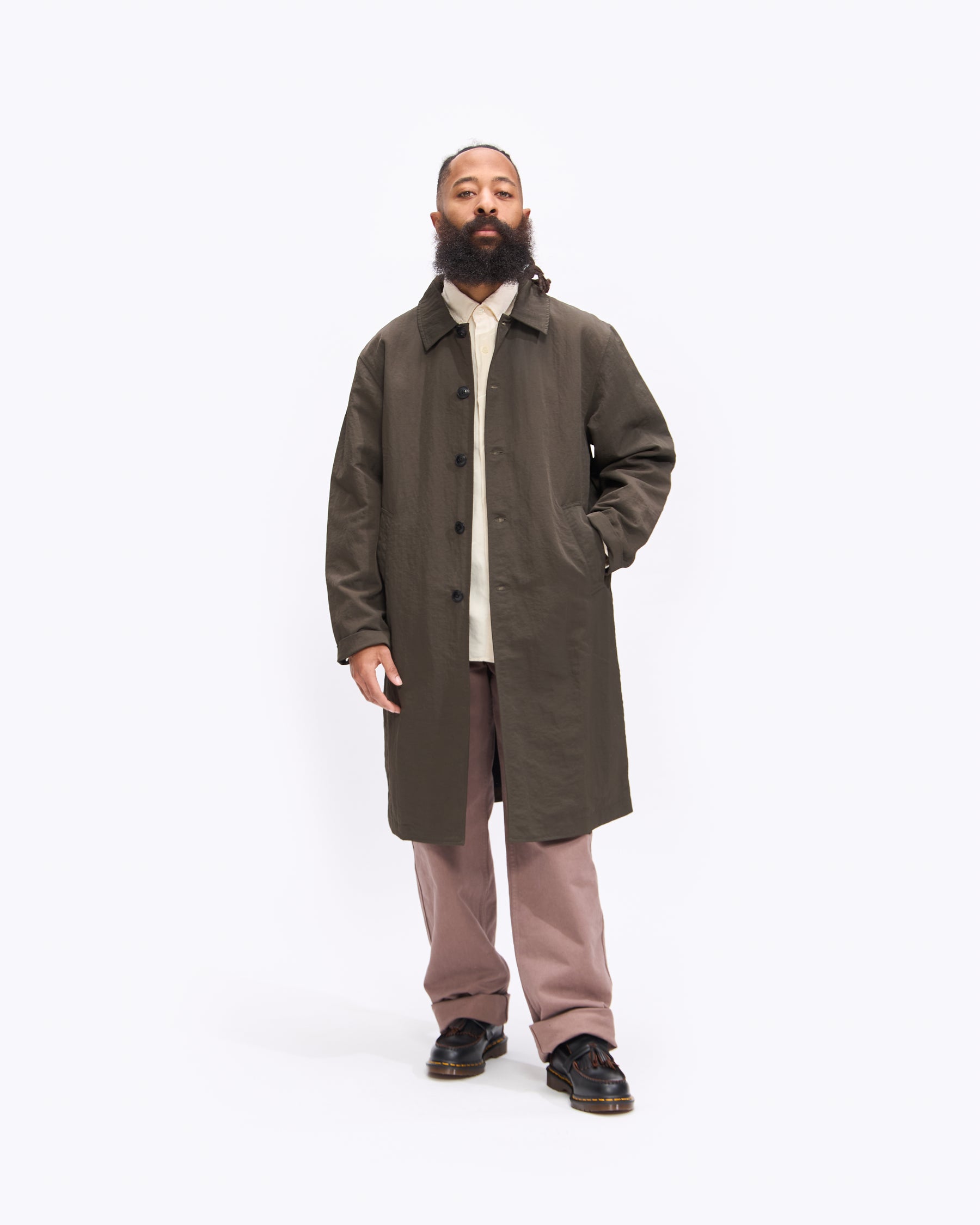 3sixteen Mac Coat in Olive Wrinkle Nylon Homme Essentials