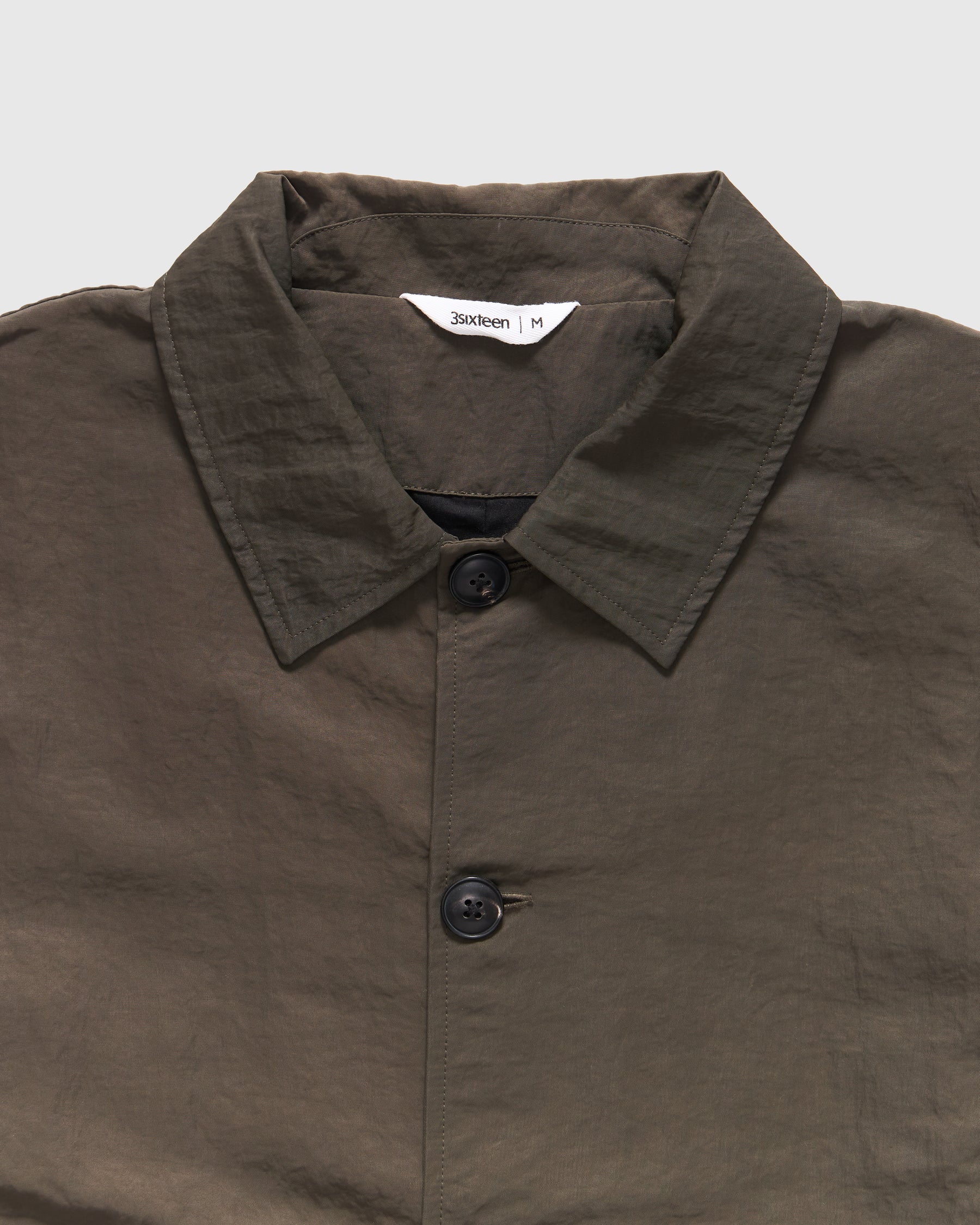 3sixteen Mac Coat in Olive Wrinkle Nylon Homme Essentials
