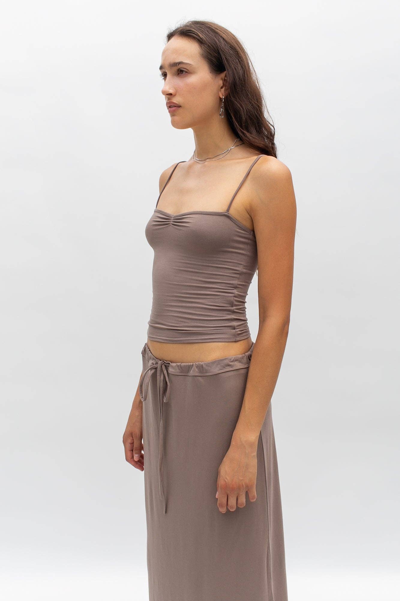 Eva Viscose Spaghetti Strap Knit Top in Sable