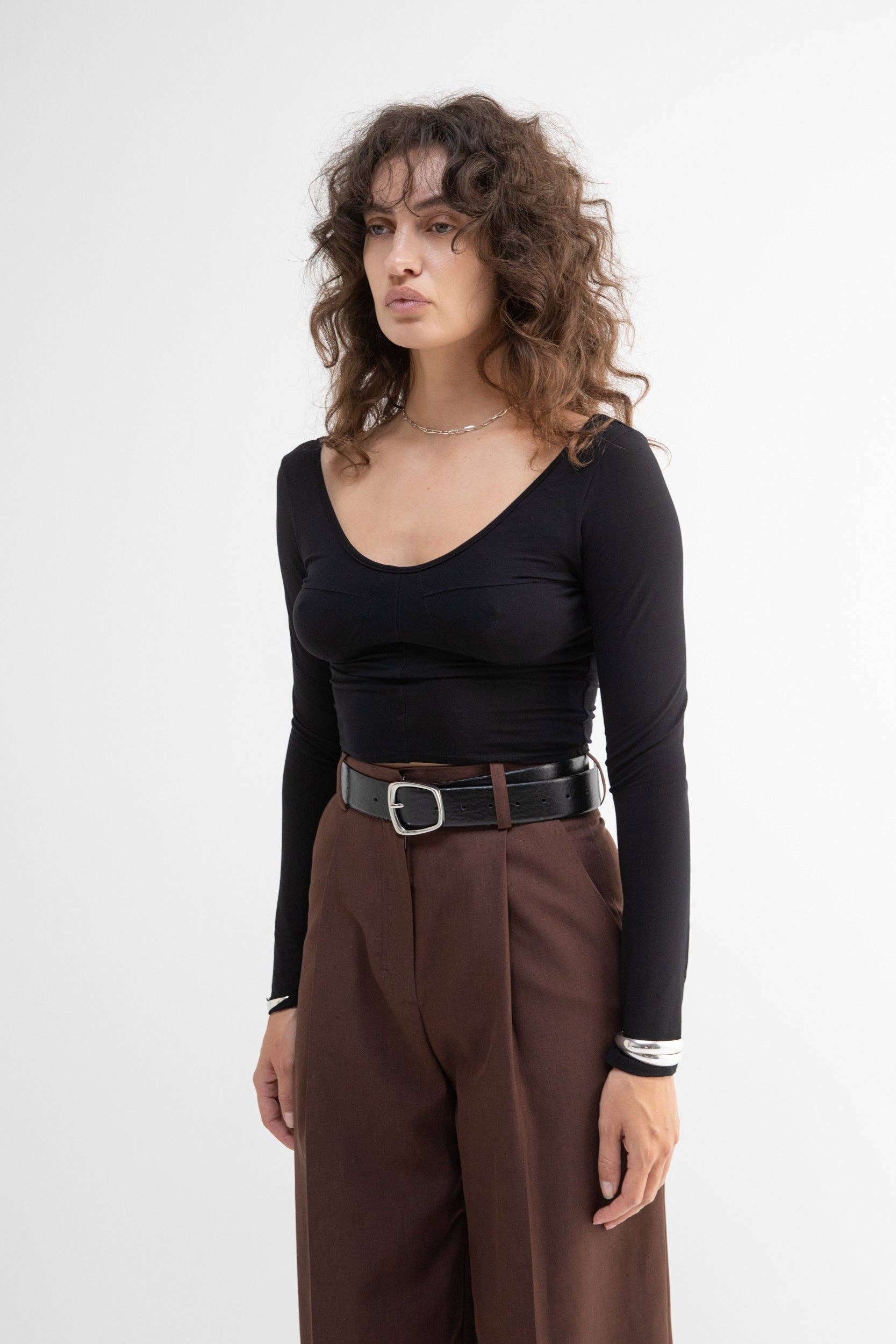 Betty Black Viscose Spandex Women's Knit Top in Black