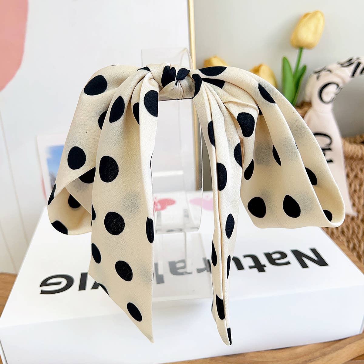 Polka Dot Ribbon Barrette Clip in White