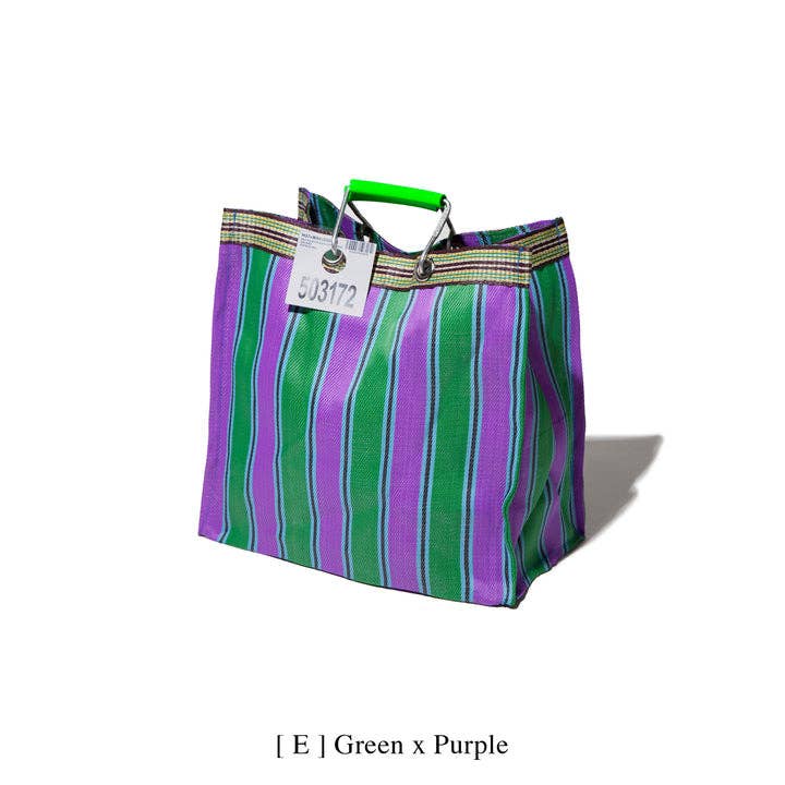 Recycled Plastic Stripe Square Bag in Green/Purple