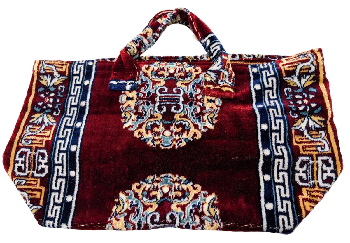 Polyester Cotton Rug Fabric Bag in Burgundy / Yellow