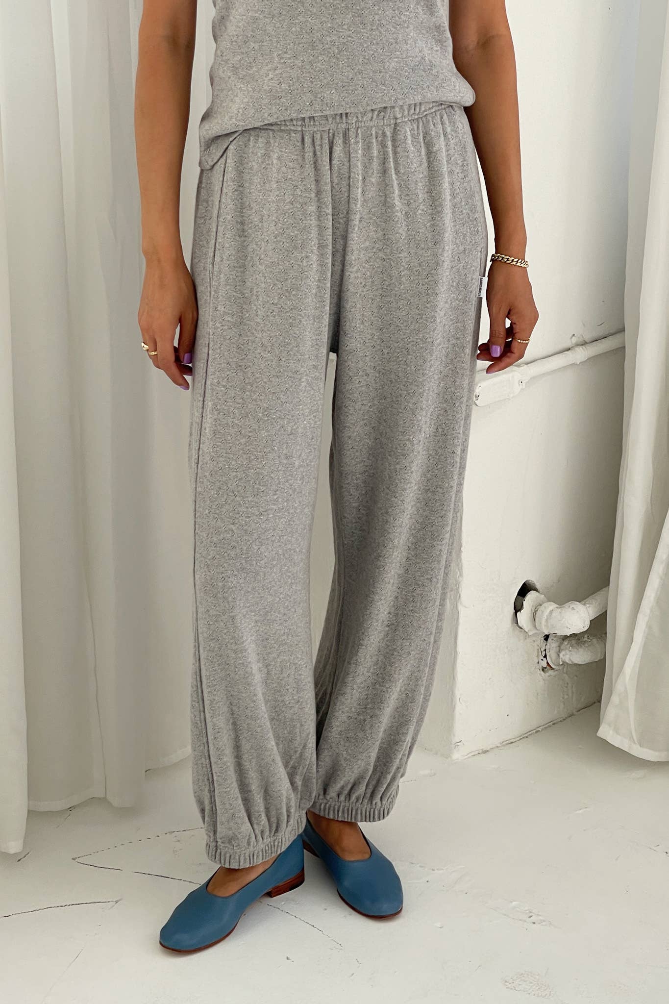 Pointelle Balloon Pants in Melange Grey