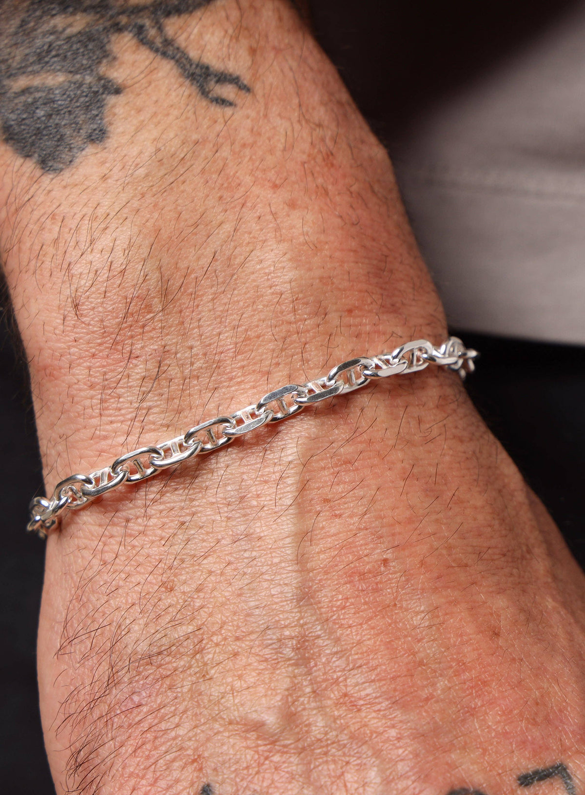 925 Sterling Silver Double Anchor Chain Men's Bracelet