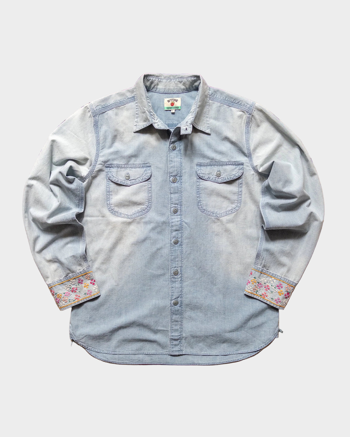 Embroidered Chambray Workshirt in Sunfaded Indigo