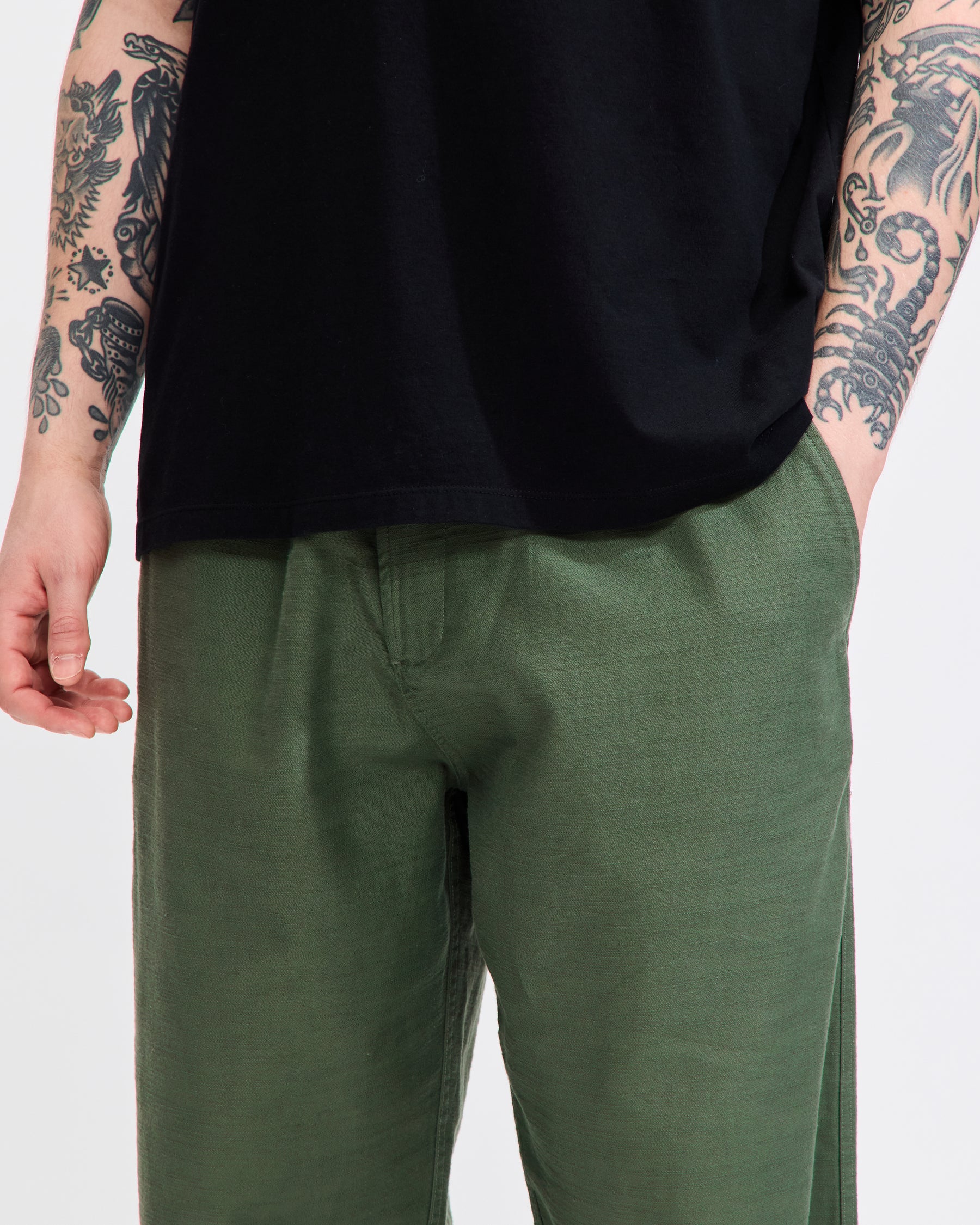 Hi Water Trouser in Olive Slub Sateen