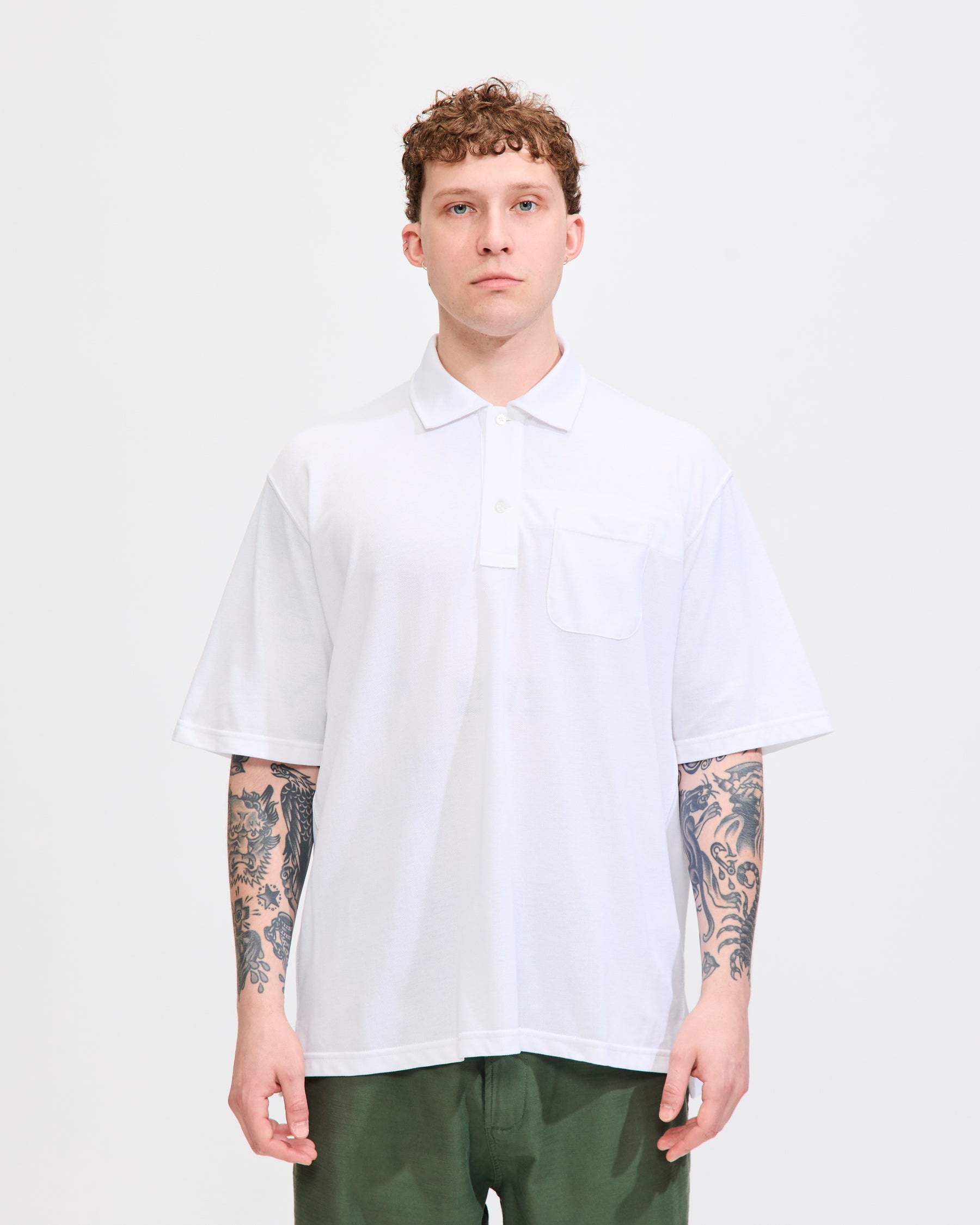 Polo Shirt in White Cotton Pique
