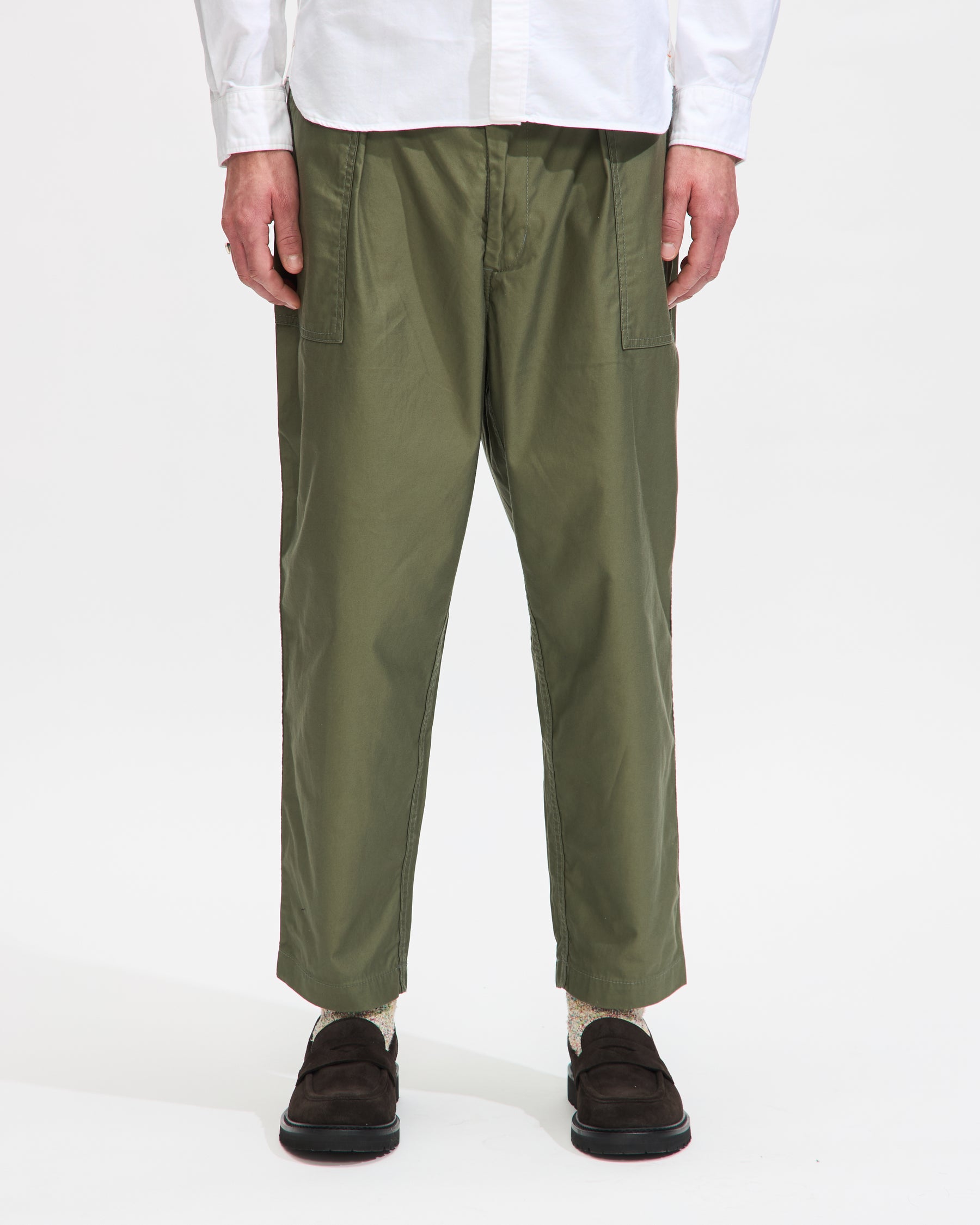 Beams Plus1 Pleat Baker 80/3 Back Satin In Sage Homme Essentials