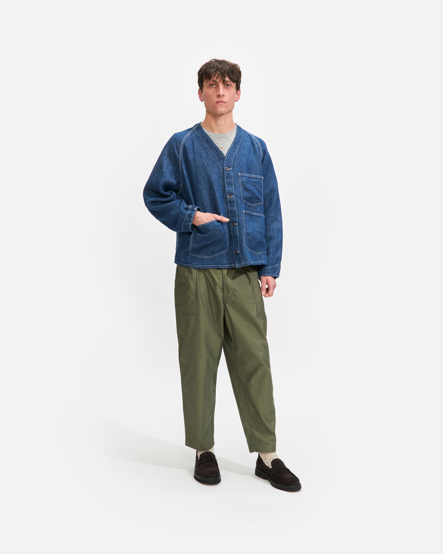 Beams Plus1 Pleat Baker 80/3 Back Satin In Sage Homme Essentials