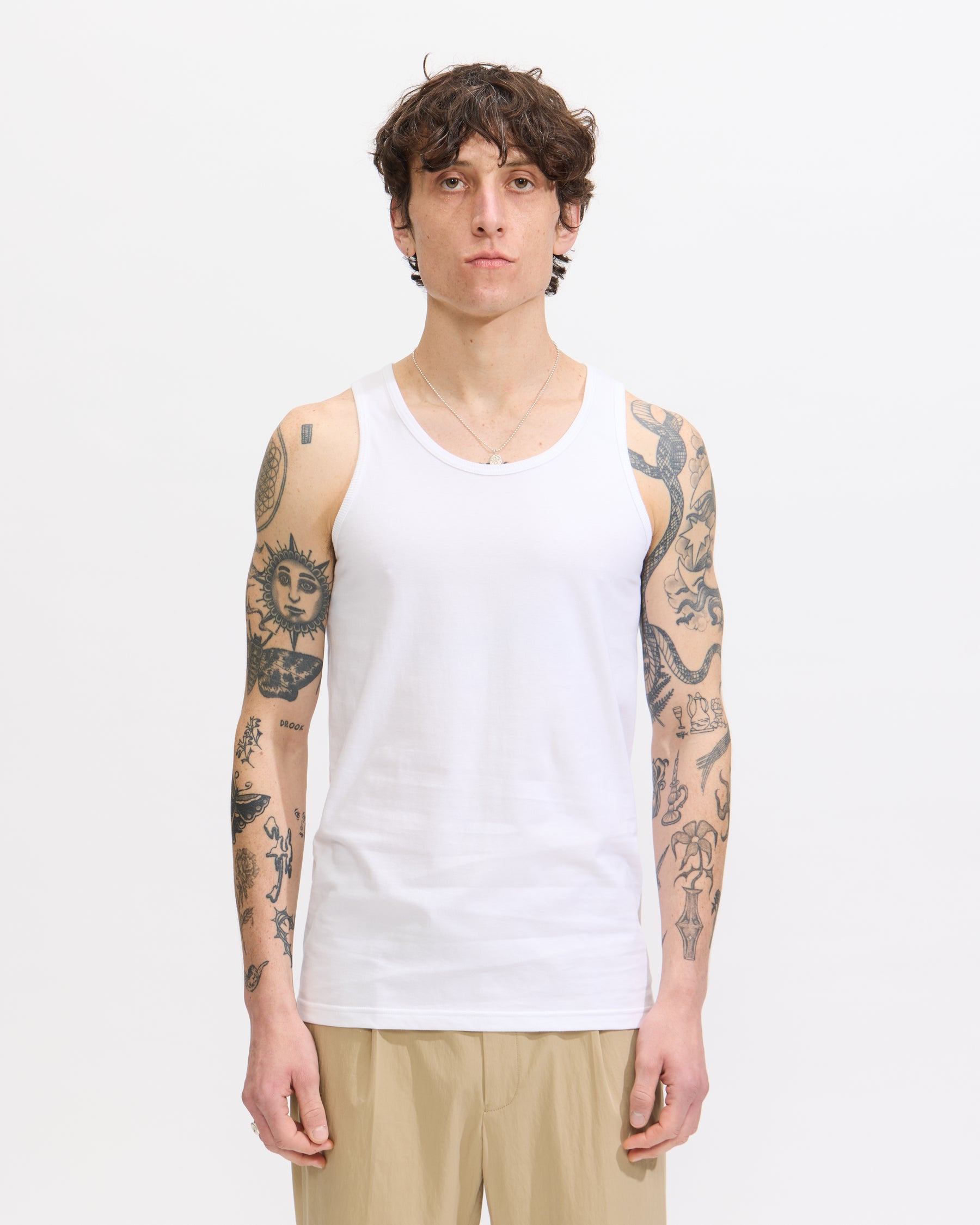 Beams Plus 2 Pack Tank Top in White/ T. Grey Homme Essentials