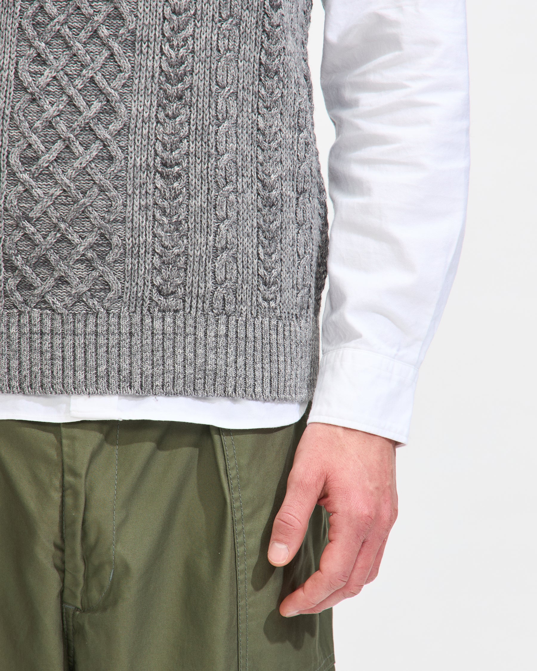 Beams Plus Alan Pattern Vest in Grey Cotton Wool Homme Essentials