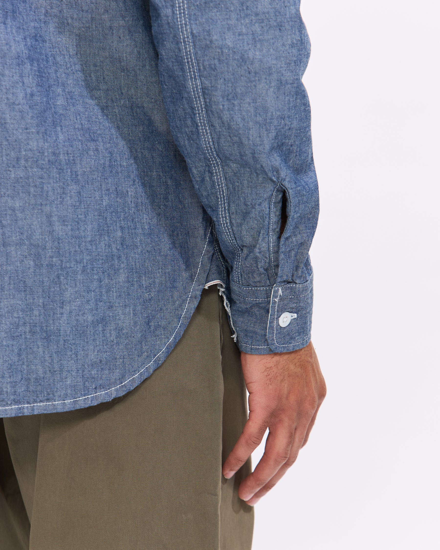 Beams Plus Chambray Work Shirt in Blue Homme Essentials