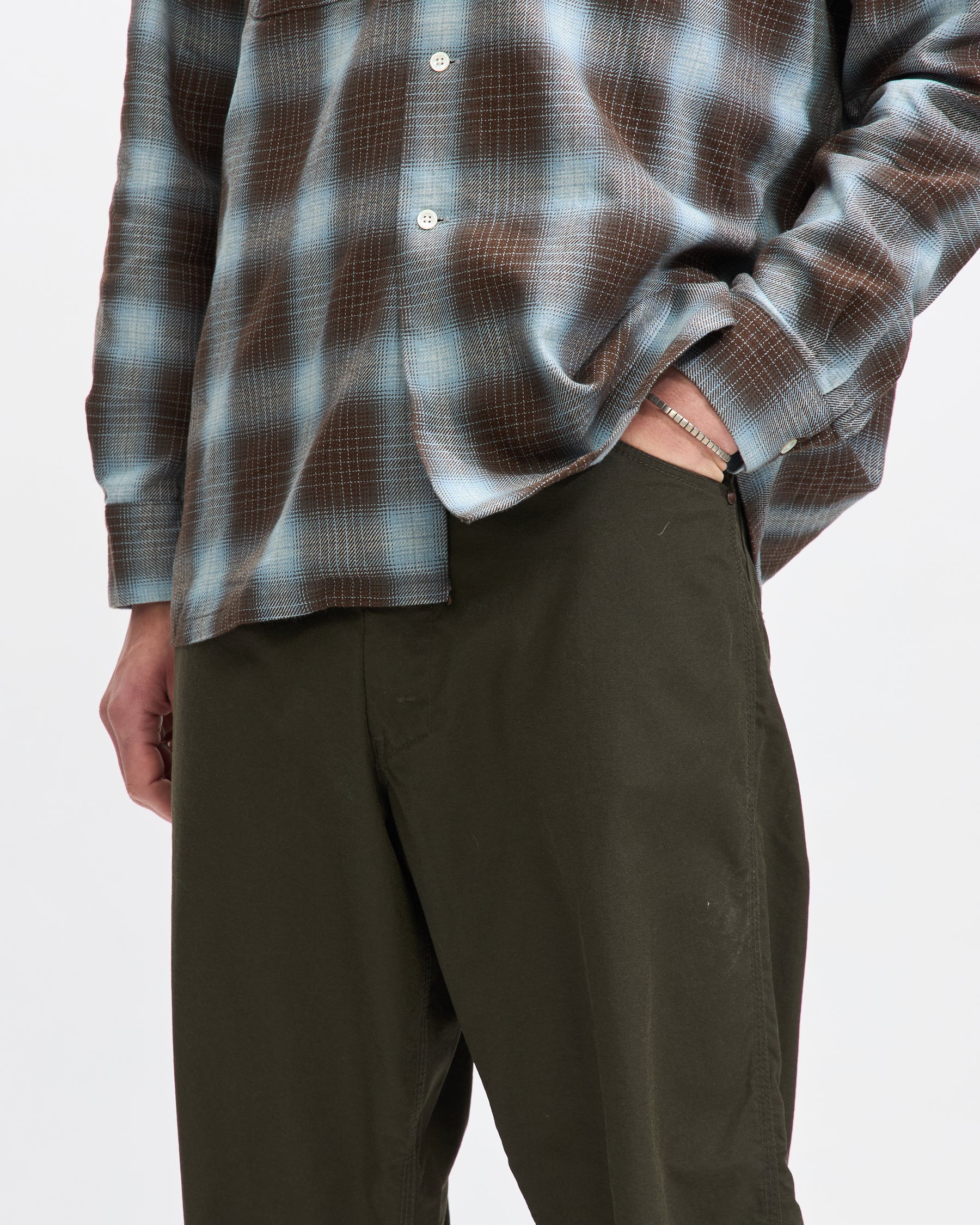 Beams Plus Painter Pants Nylon Oxford in Olive Homme Essentials