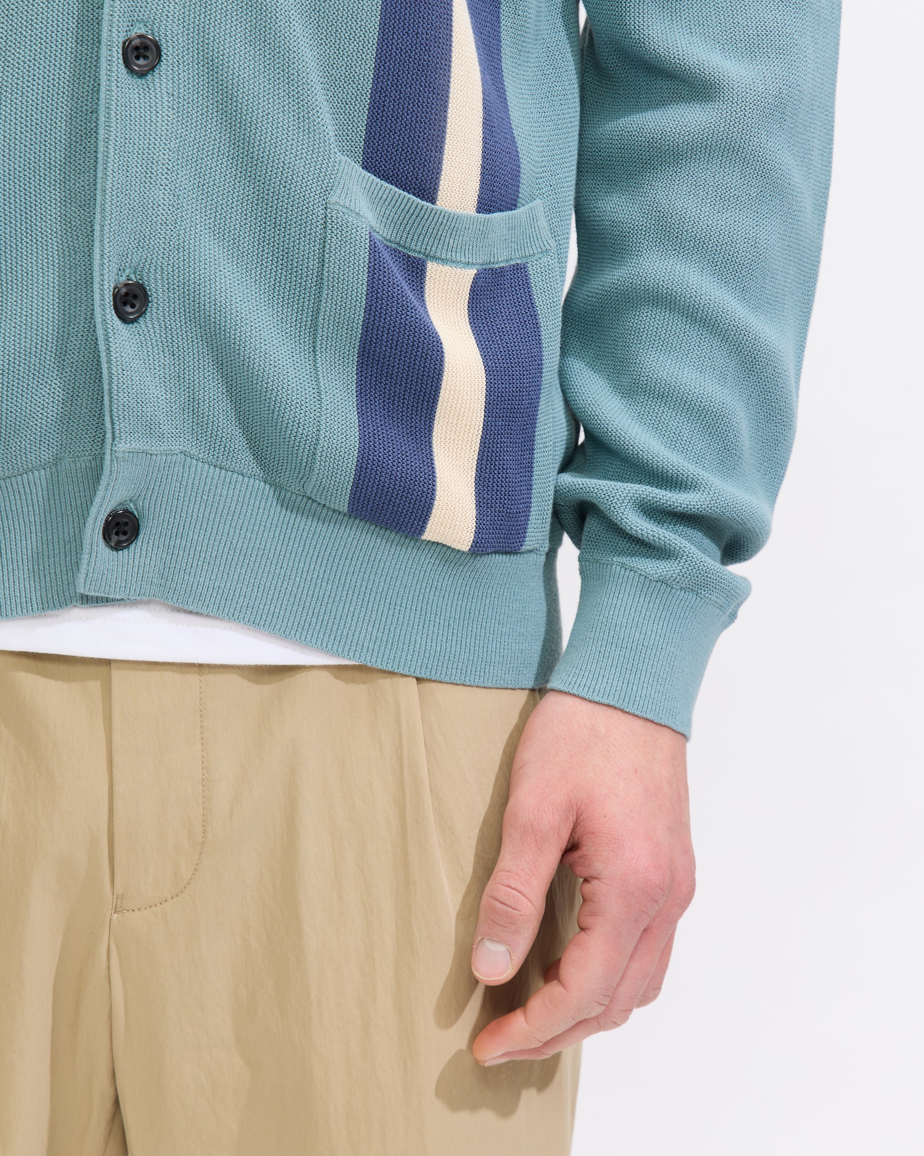 Beams Plus Stripe Cardigan in Sax Homme Essentials