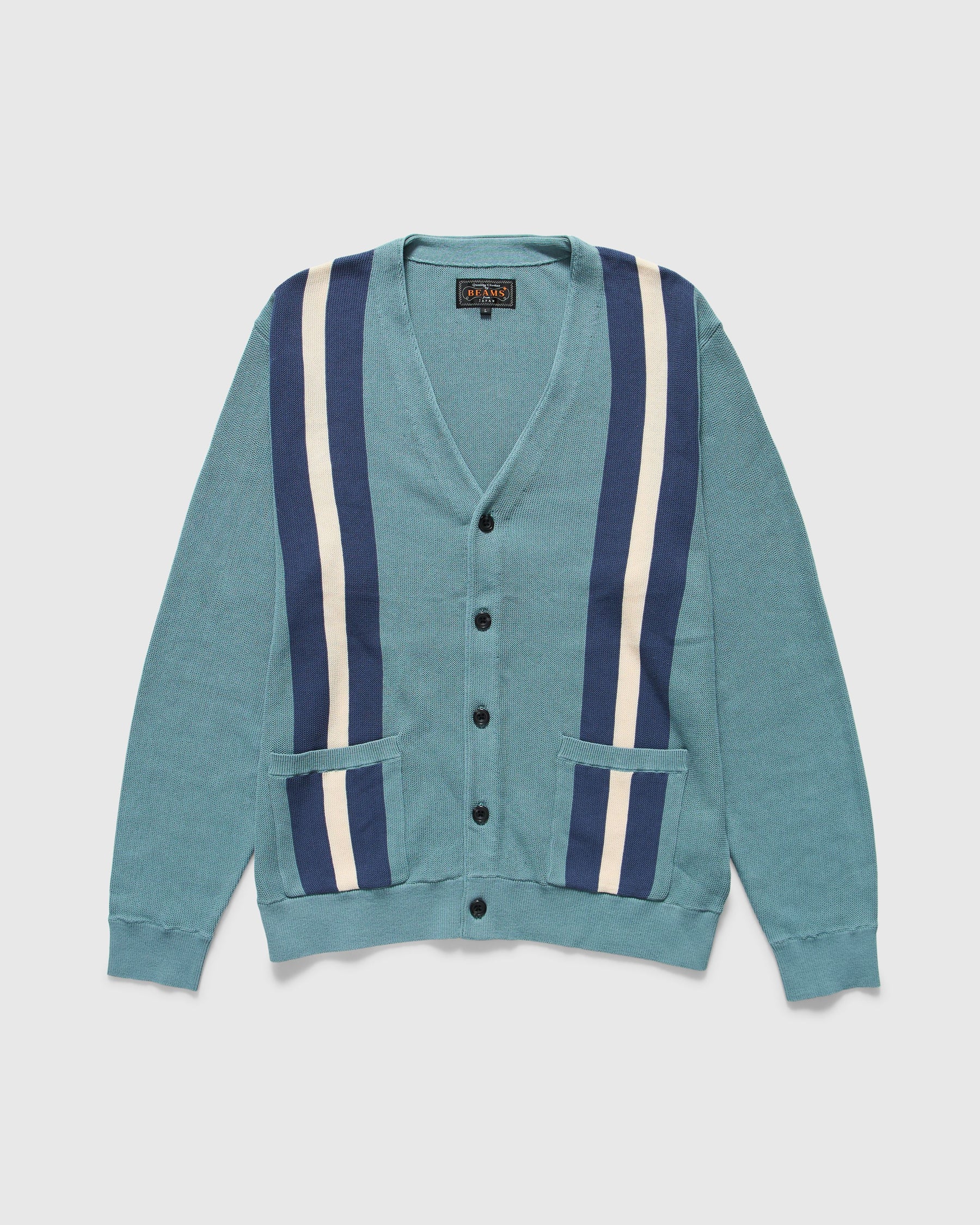 Beams Plus Stripe Cardigan in Sax Homme Essentials