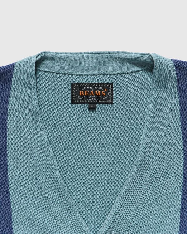 Beams Plus Stripe Cardigan in Sax Homme Essentials