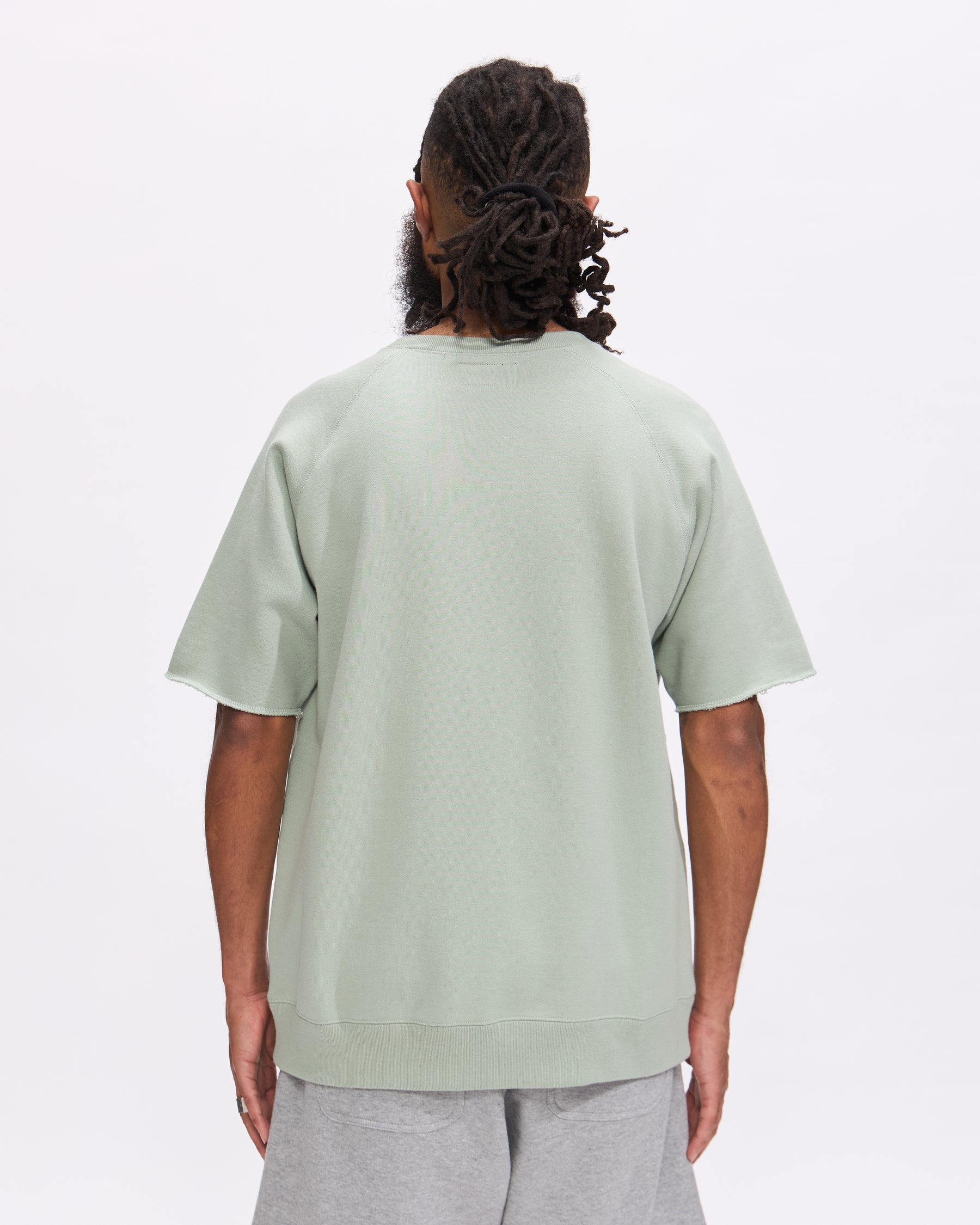 Beams Plus Sweat Short Sleeve Cut Off in Green Homme Essentials