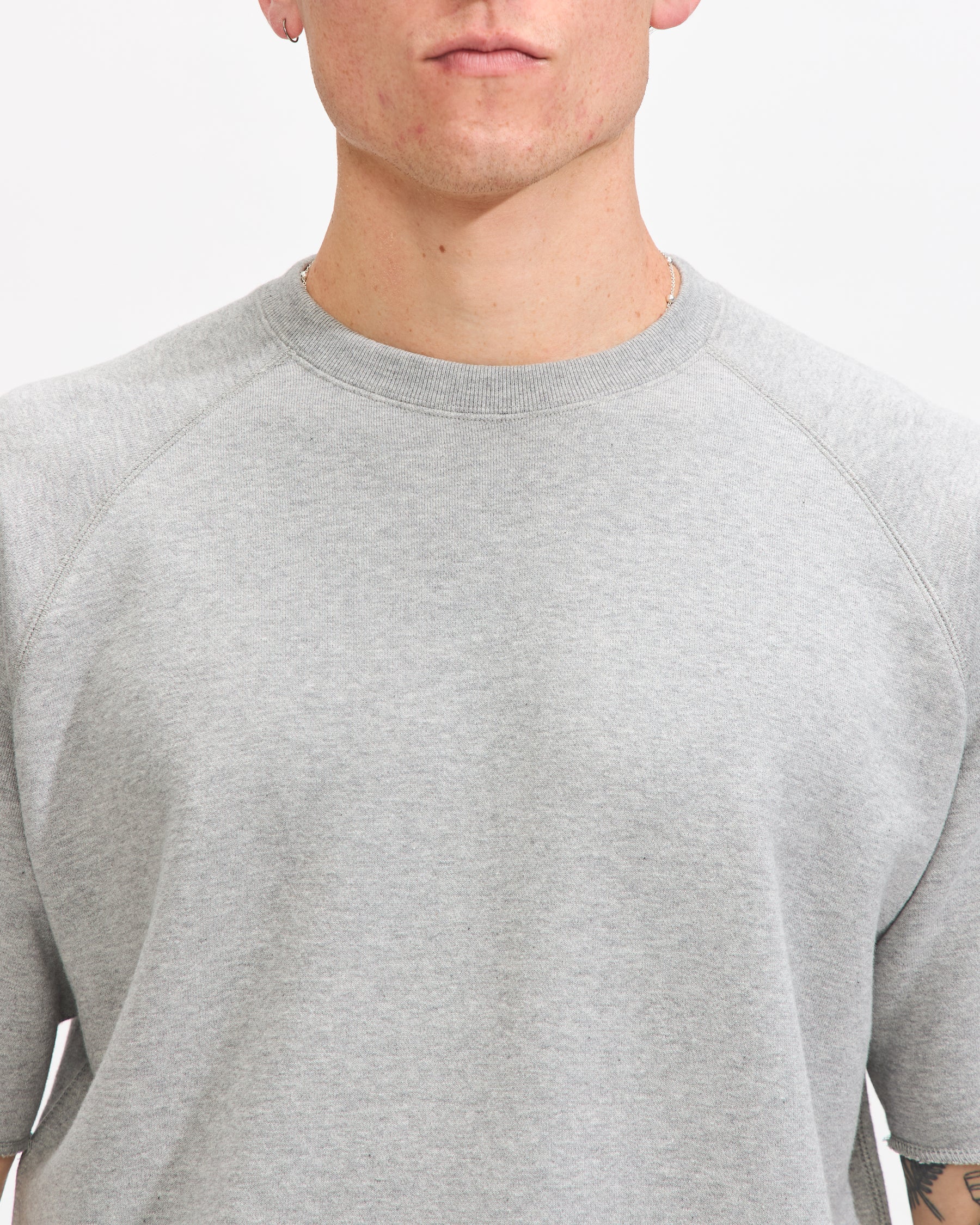 Beams Plus Sweat Short Sleeve Cut Off in Grey Homme Essentials