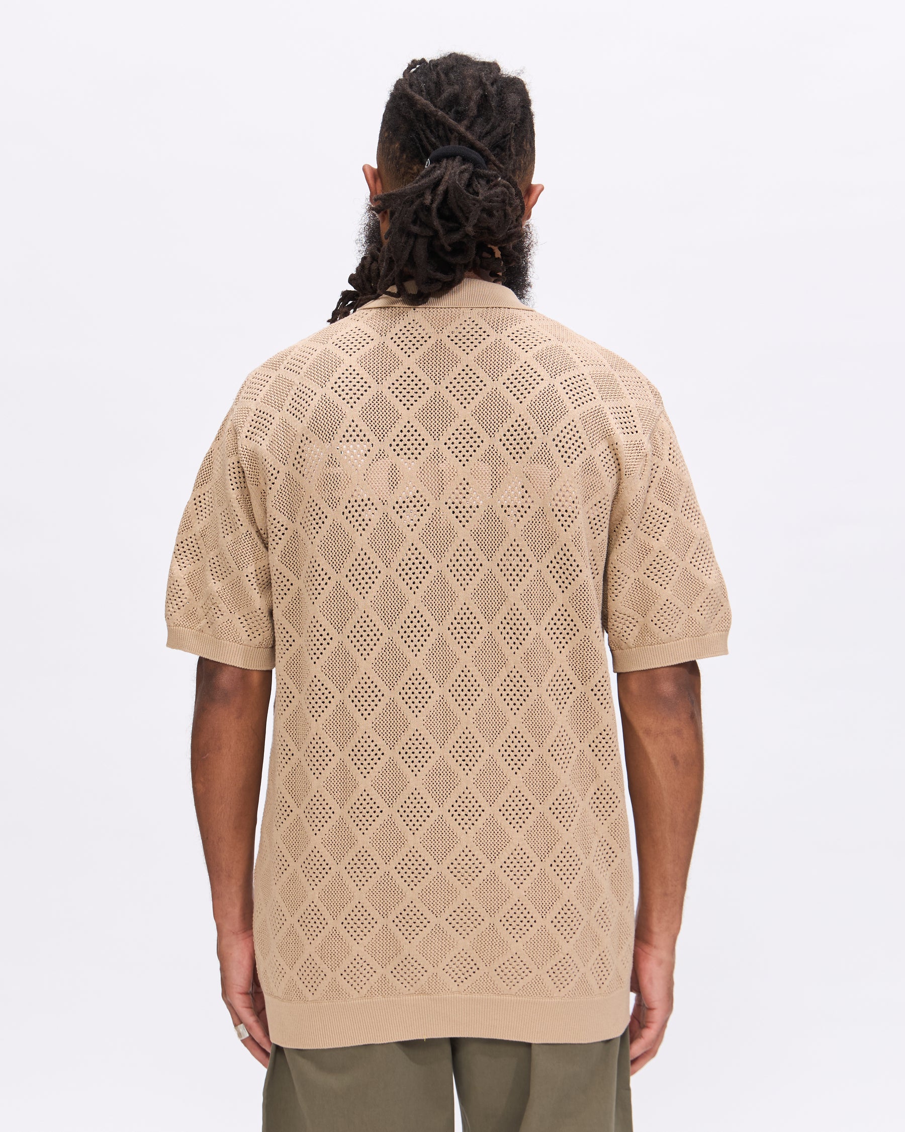Beams Plus Zip Knit Polo Mesh in Beige Homme Essentials