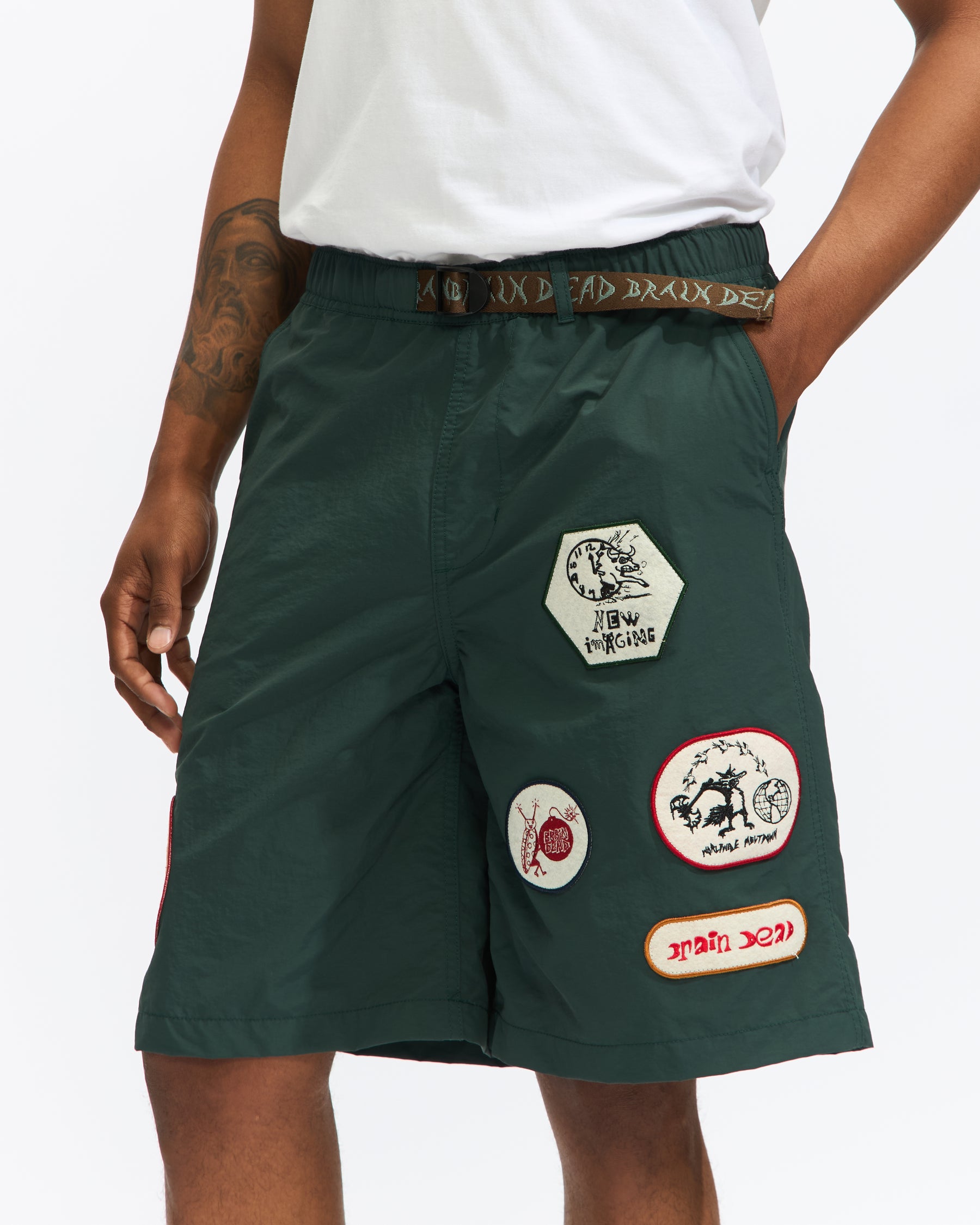 Brain Dead Nylon Baggy Climber Short in Forest Green Homme Essentials