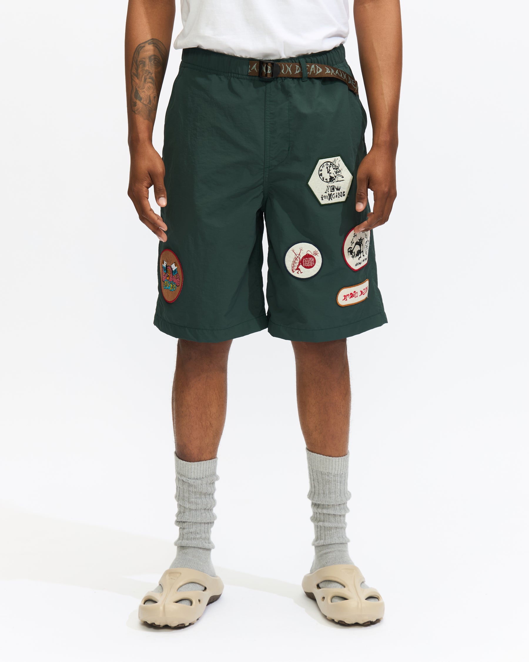 Brain Dead Nylon Baggy Climber Short in Forest Green Homme Essentials