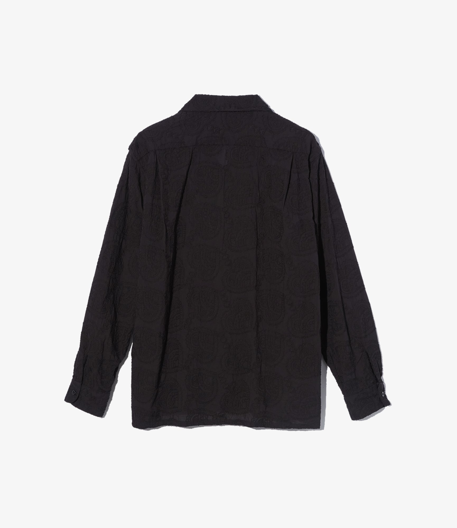 Classic Shirt in Black Cotton Paisley Embroidery
