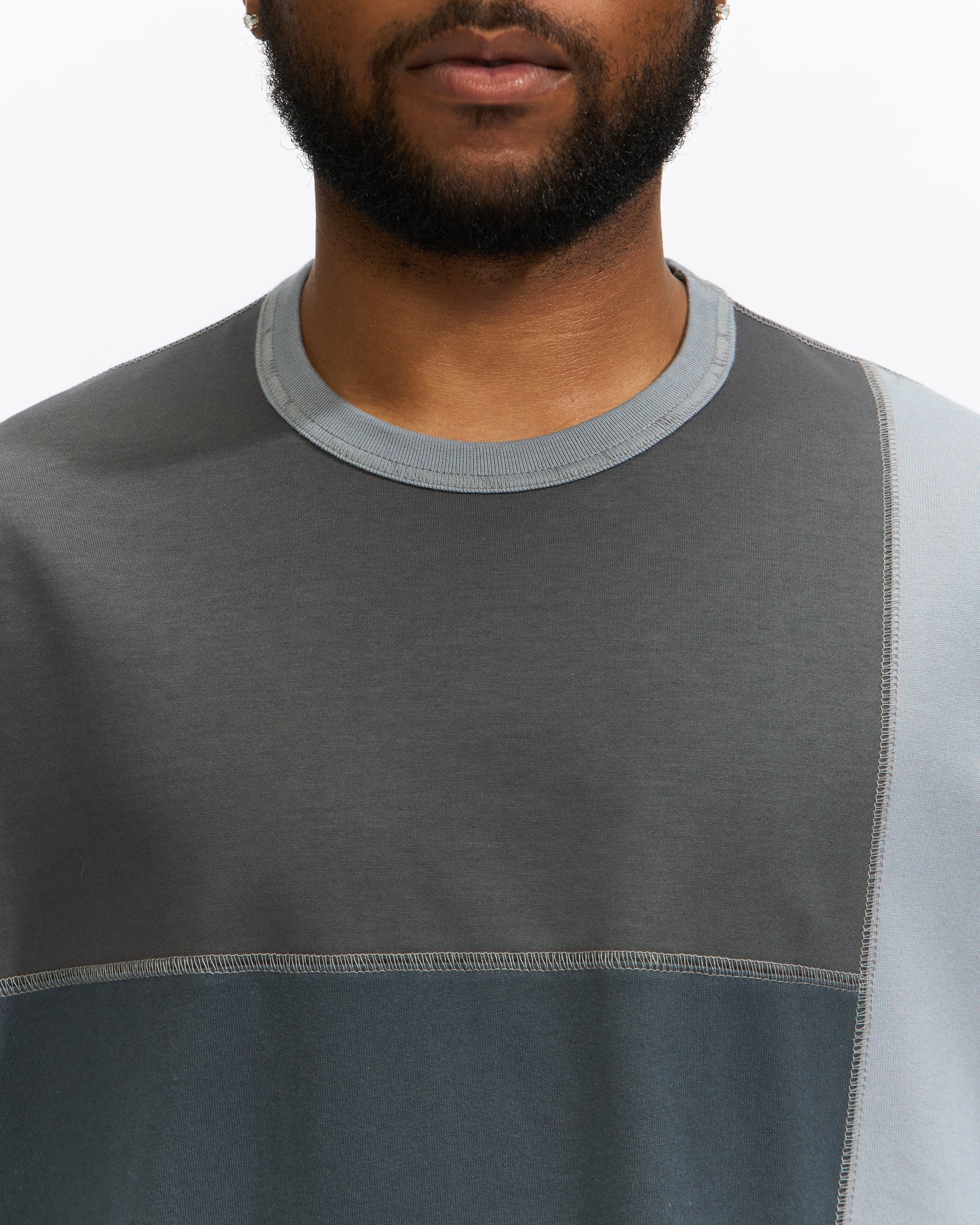 Comme des Garçons Homme S/S Patchwork Cotton T-Shirt in Grey Mix Homme Essentials