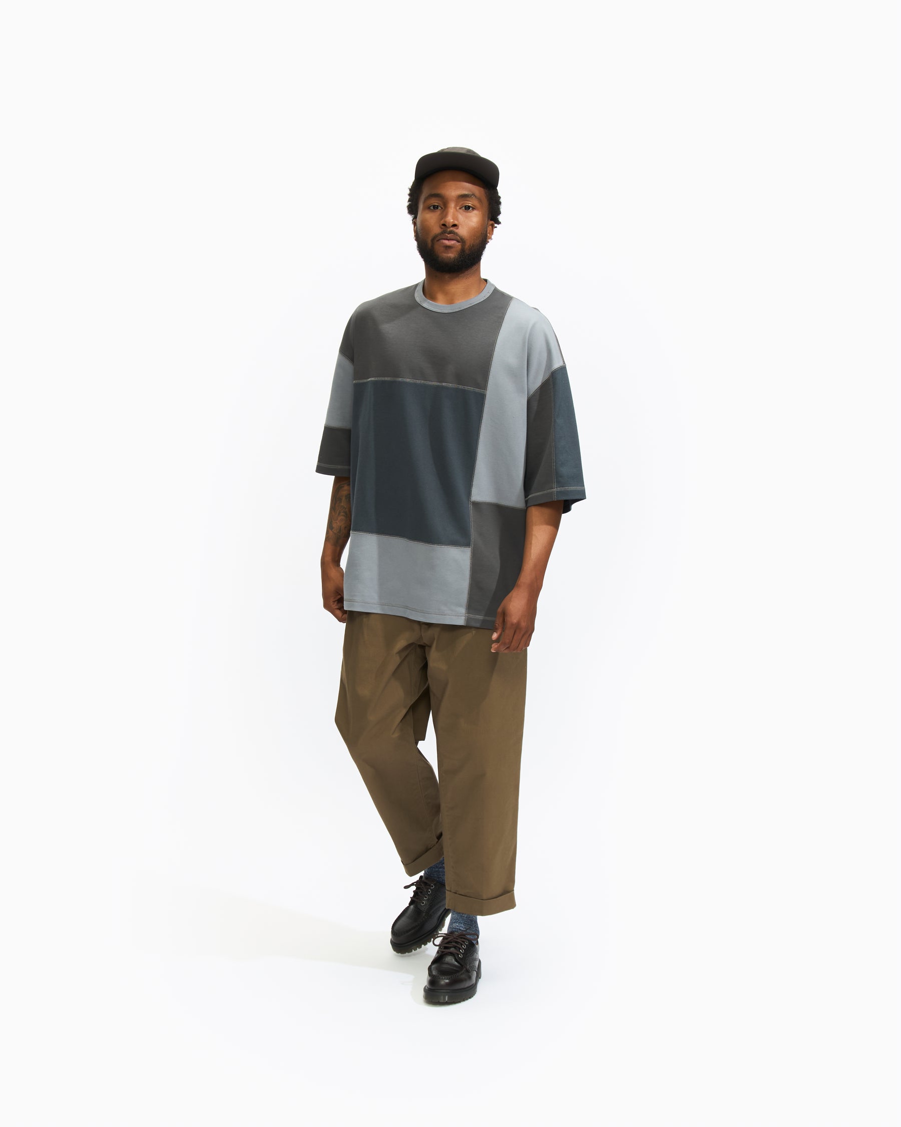 Comme des Garçons Homme S/S Patchwork Cotton T-Shirt in Grey Mix Homme Essentials