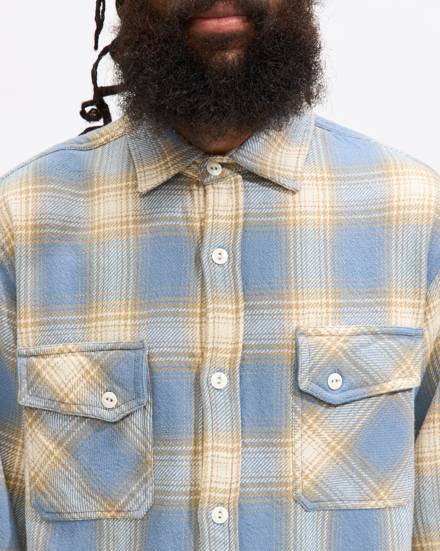 Crosscut Flannel in Powder Blue Homme Essentials