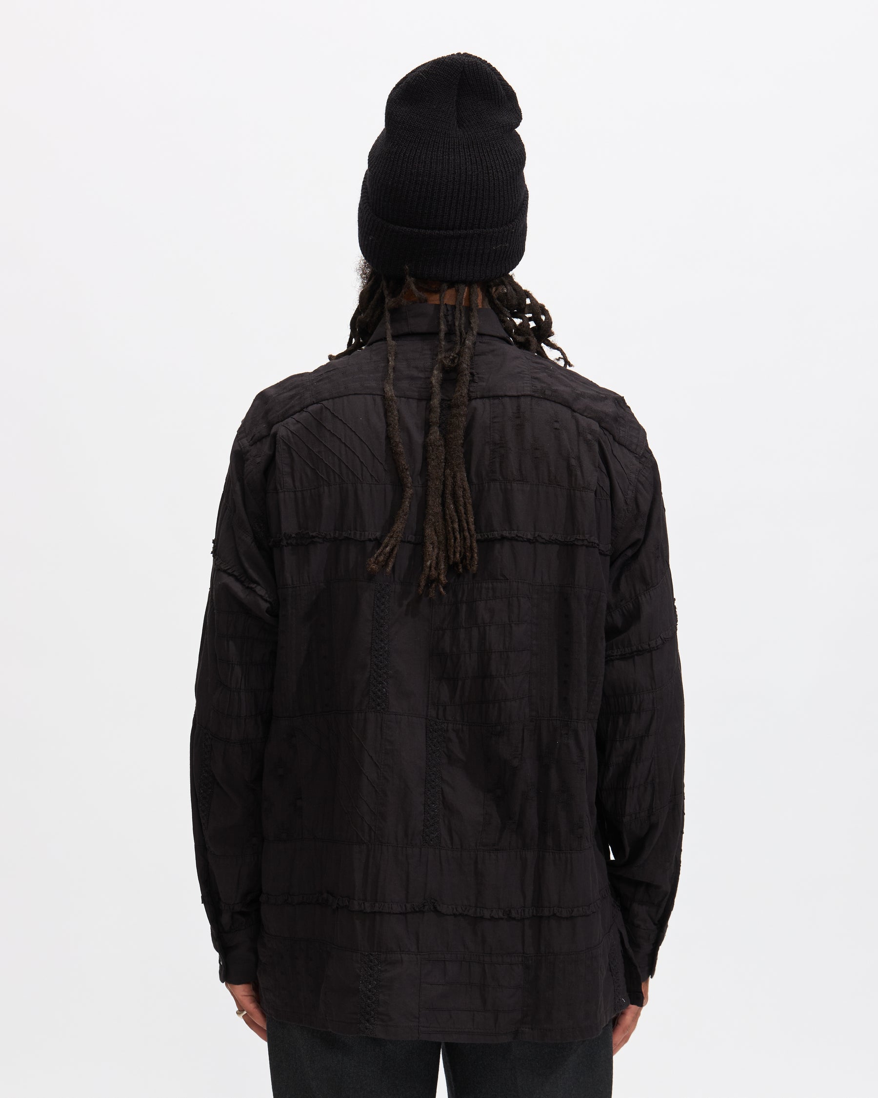 Engineered Garments Classic Shirt in Black Cotton Fringe Patchwork Homme Essentials