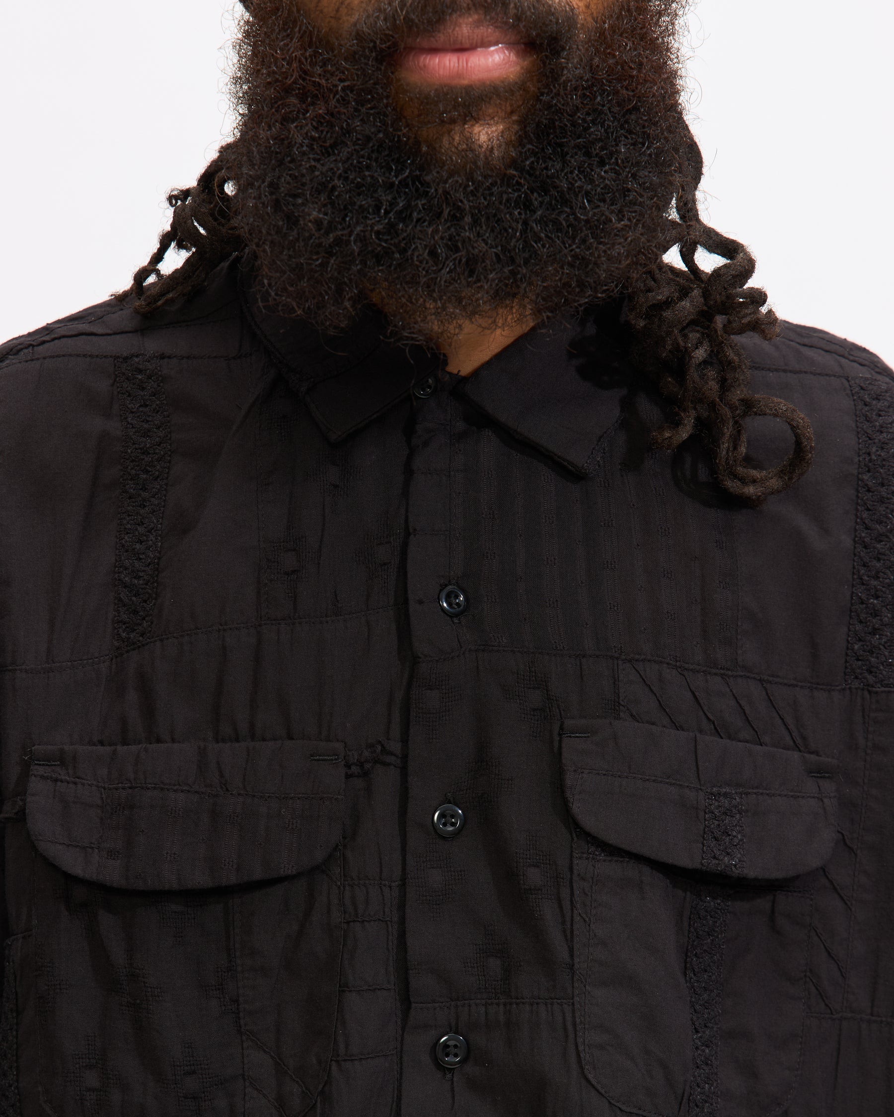 Engineered Garments Classic Shirt in Black Cotton Fringe Patchwork Homme Essentials