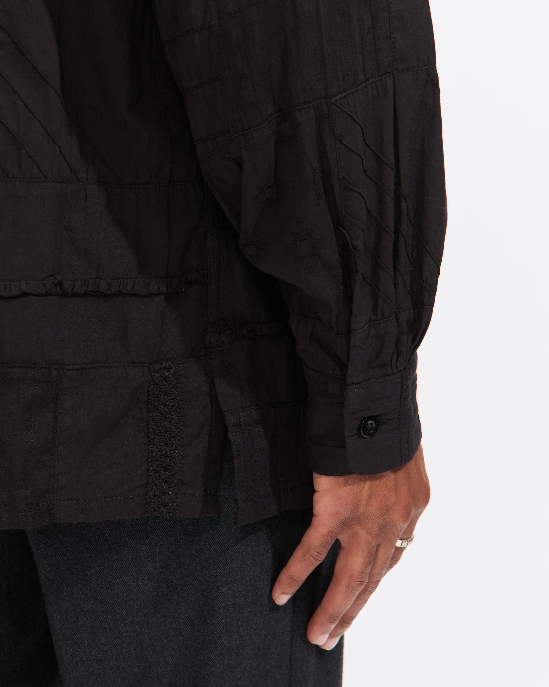 Engineered Garments Classic Shirt in Black Cotton Fringe Patchwork Homme Essentials