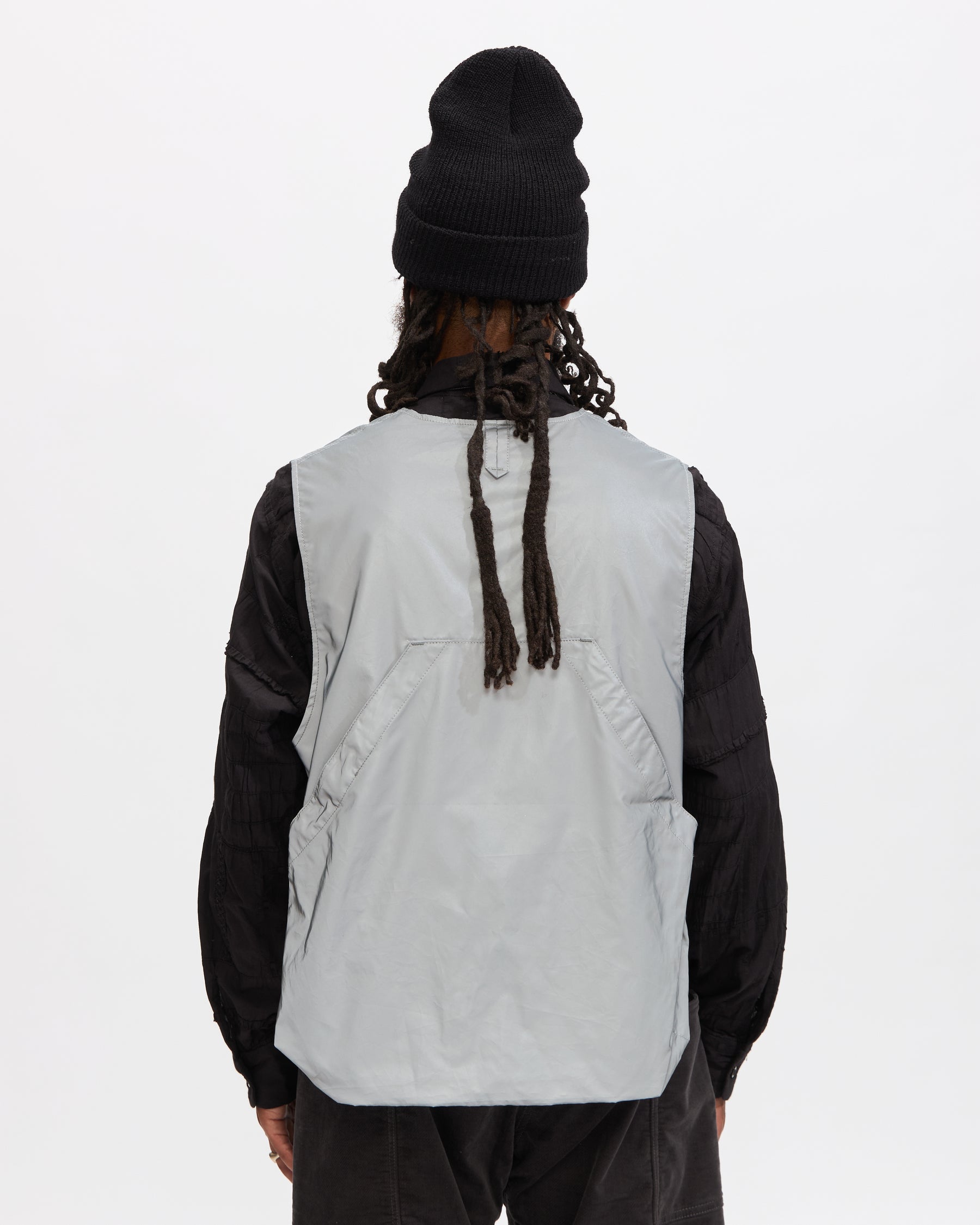 Engineered Garments Fowl Vest in Silver Poly Refrective Taffeta Homme Essentials
