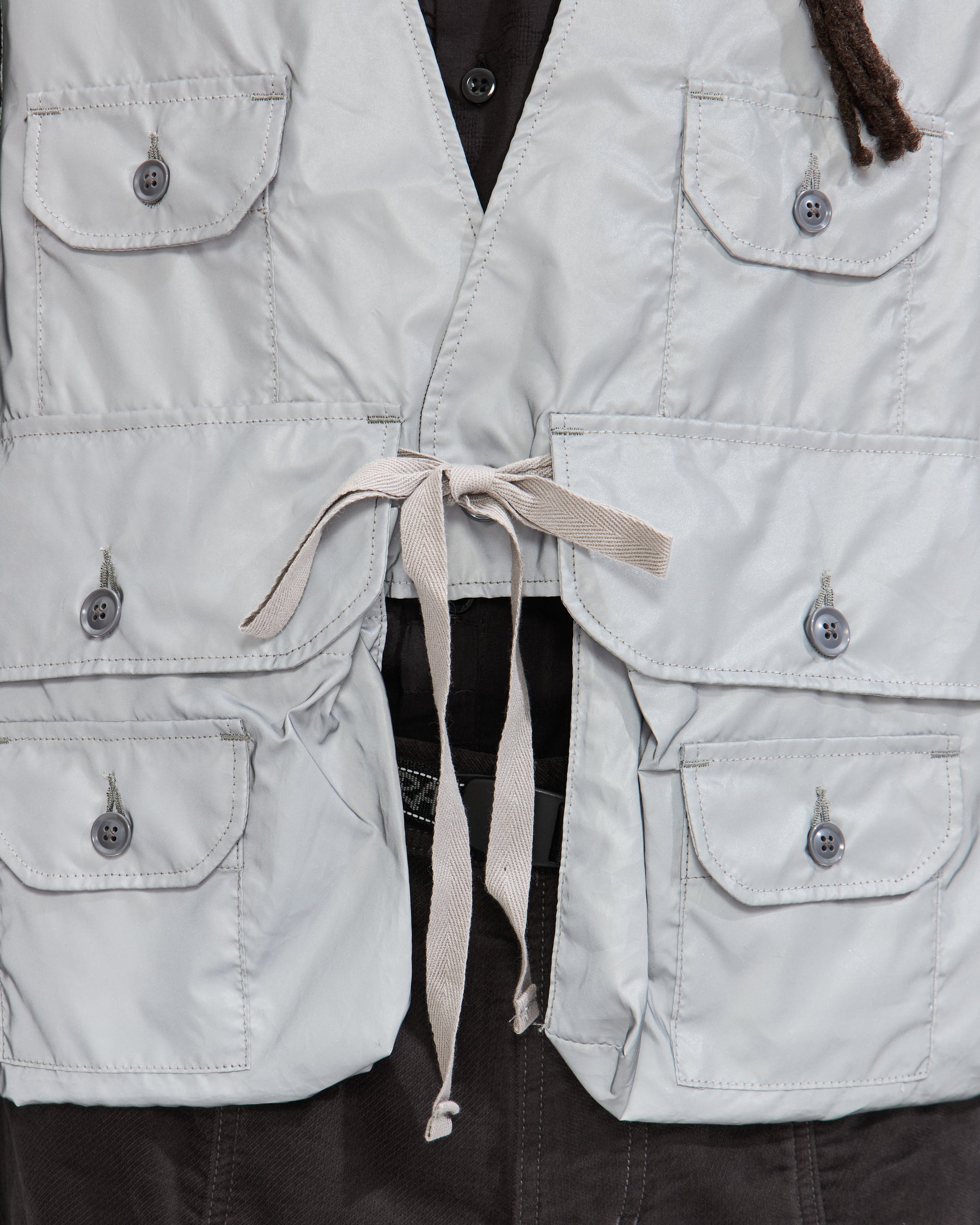 Engineered Garments Fowl Vest in Silver Poly Refrective Taffeta Homme Essentials