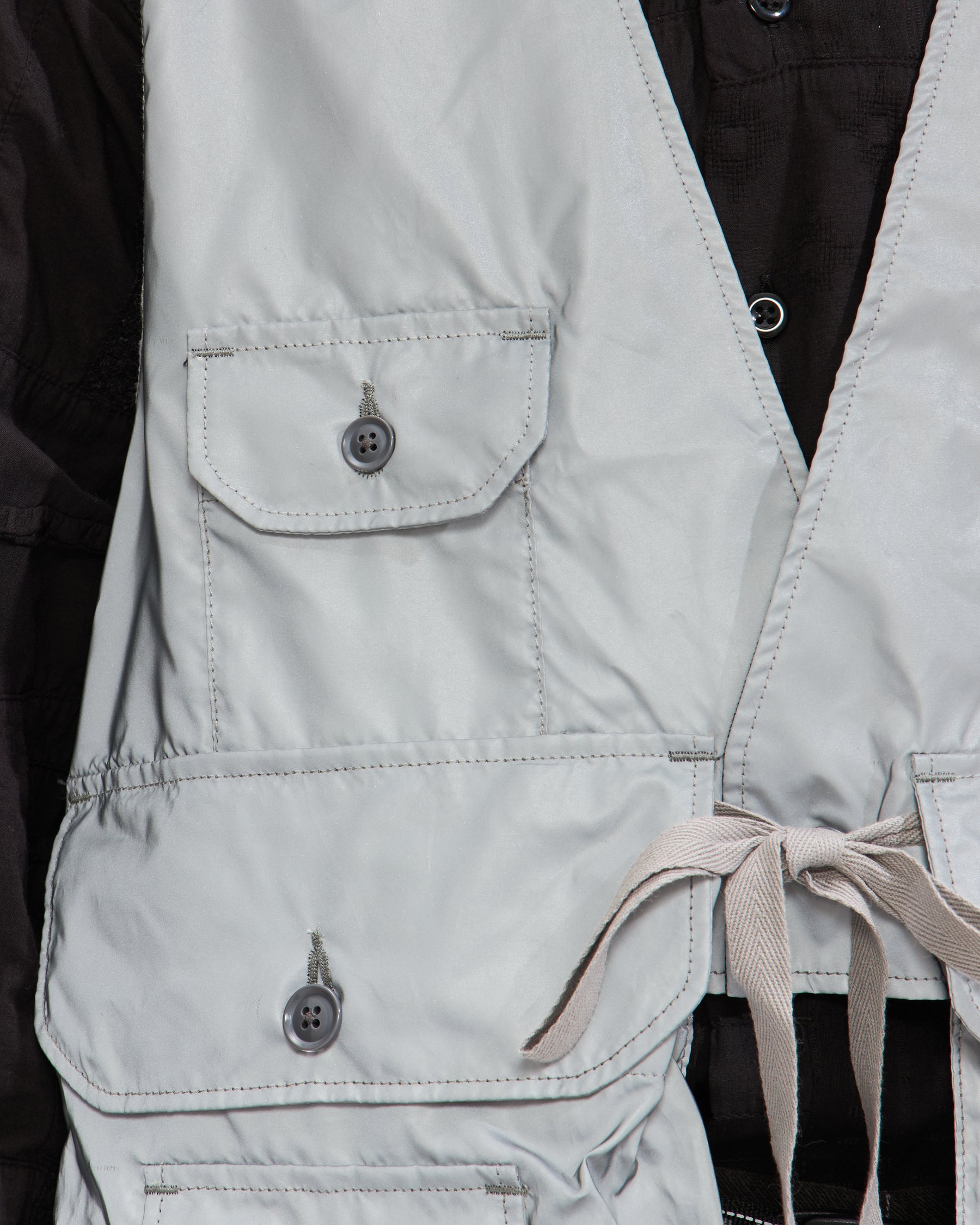 Engineered Garments Fowl Vest in Silver Poly Refrective Taffeta Homme Essentials