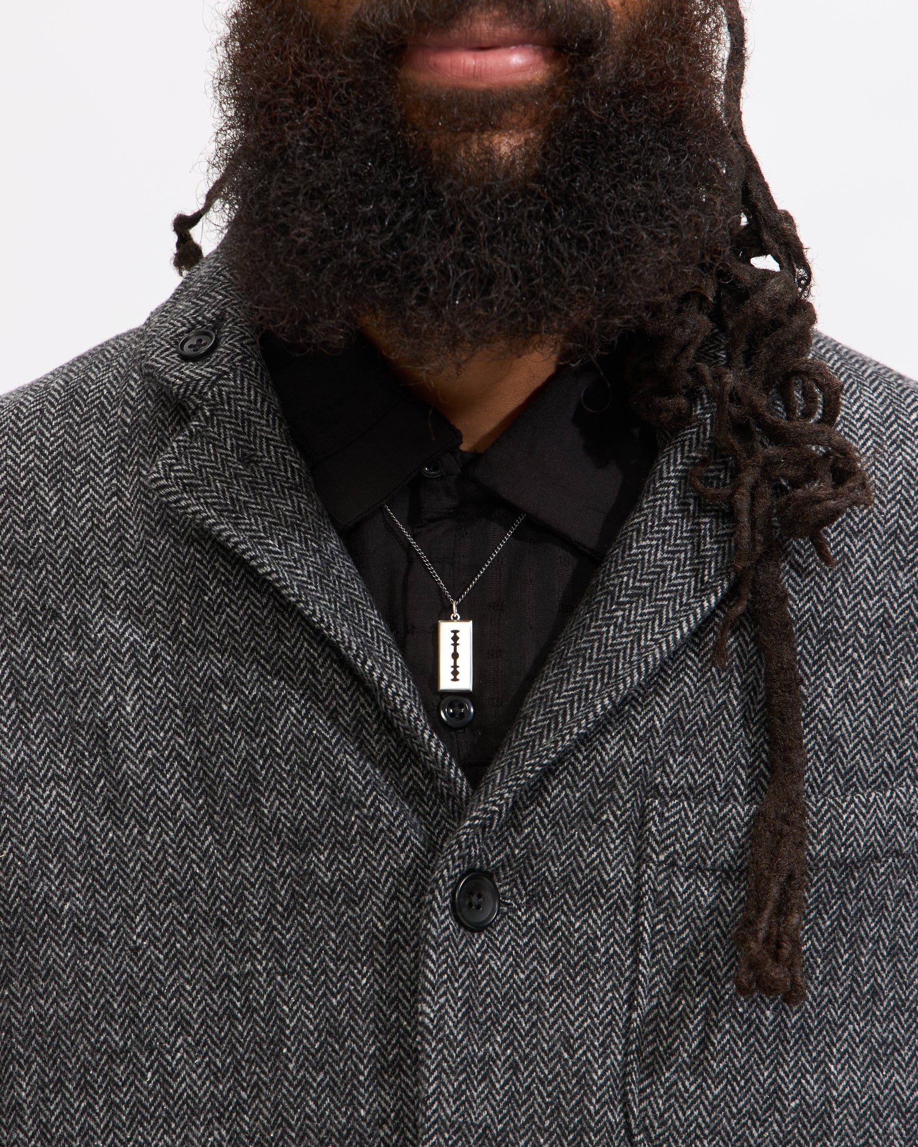 Engineered Garments Loiter Jacket in Grey Wool Herringbone Homme Essentials