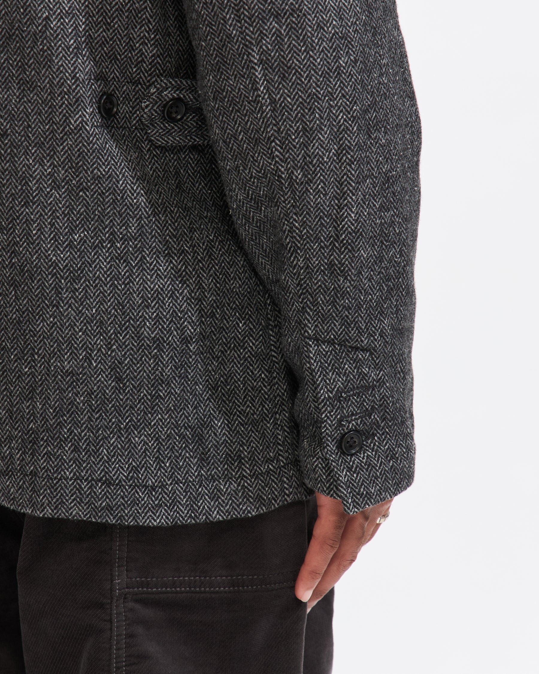 Engineered Garments Loiter Jacket in Grey Wool Herringbone Homme Essentials