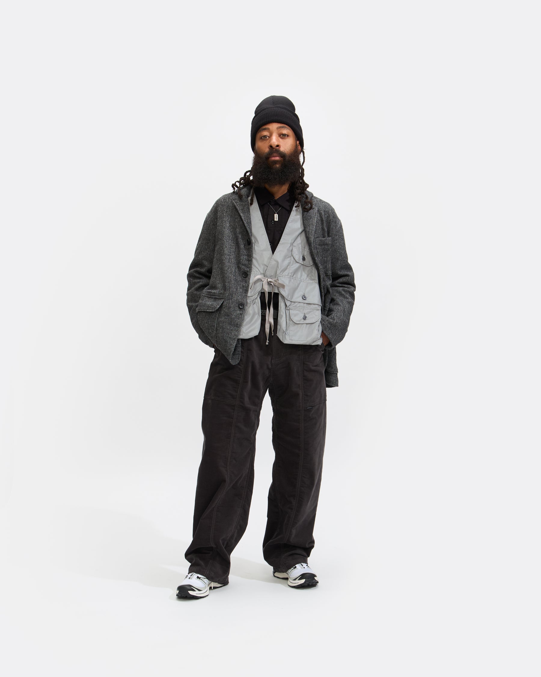 Engineered Garments Loiter Jacket in Grey Wool Herringbone Homme Essentials