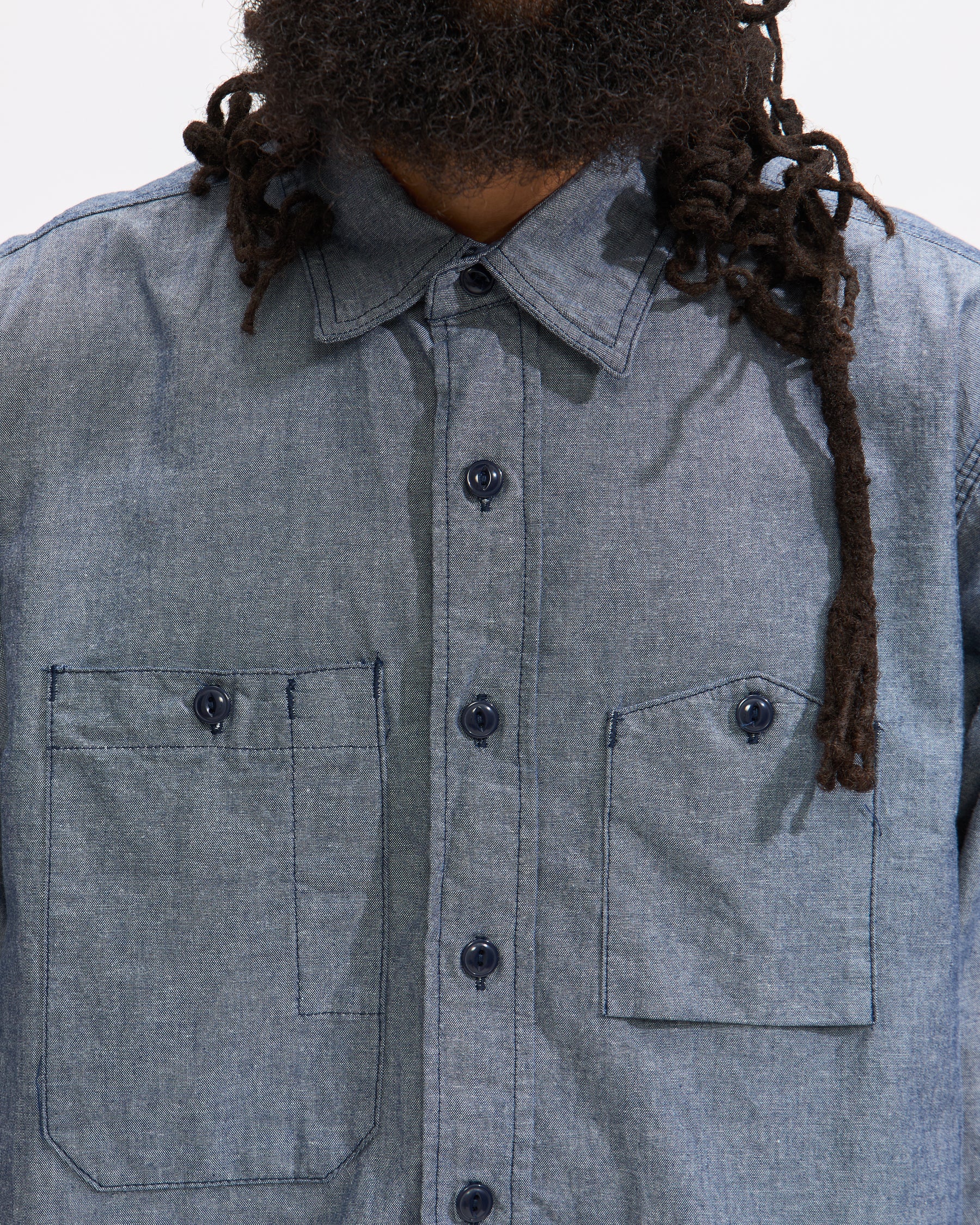 Engineered Garments Work Shirt in Indigo Cotton Chambray Homme Essentials